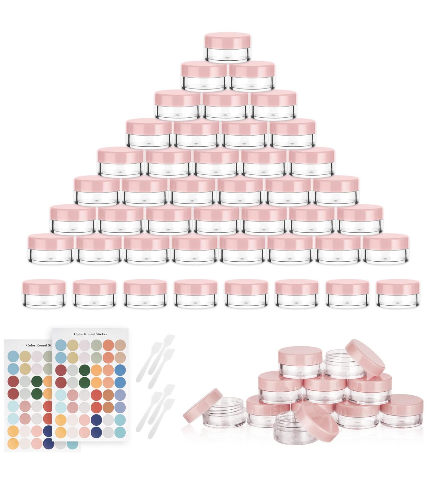 Flintronic Plastic Cosmetic Jar*64 Transparent & Visible Sample Container Jar Screw Cap Bottle with Sticker & Small Spoon Suitable for Cosmetic/cream/gel/paste/beads/mineral Items(Orange Pink) 64pcs Orange Pink - Buy Online on GoSupps.com