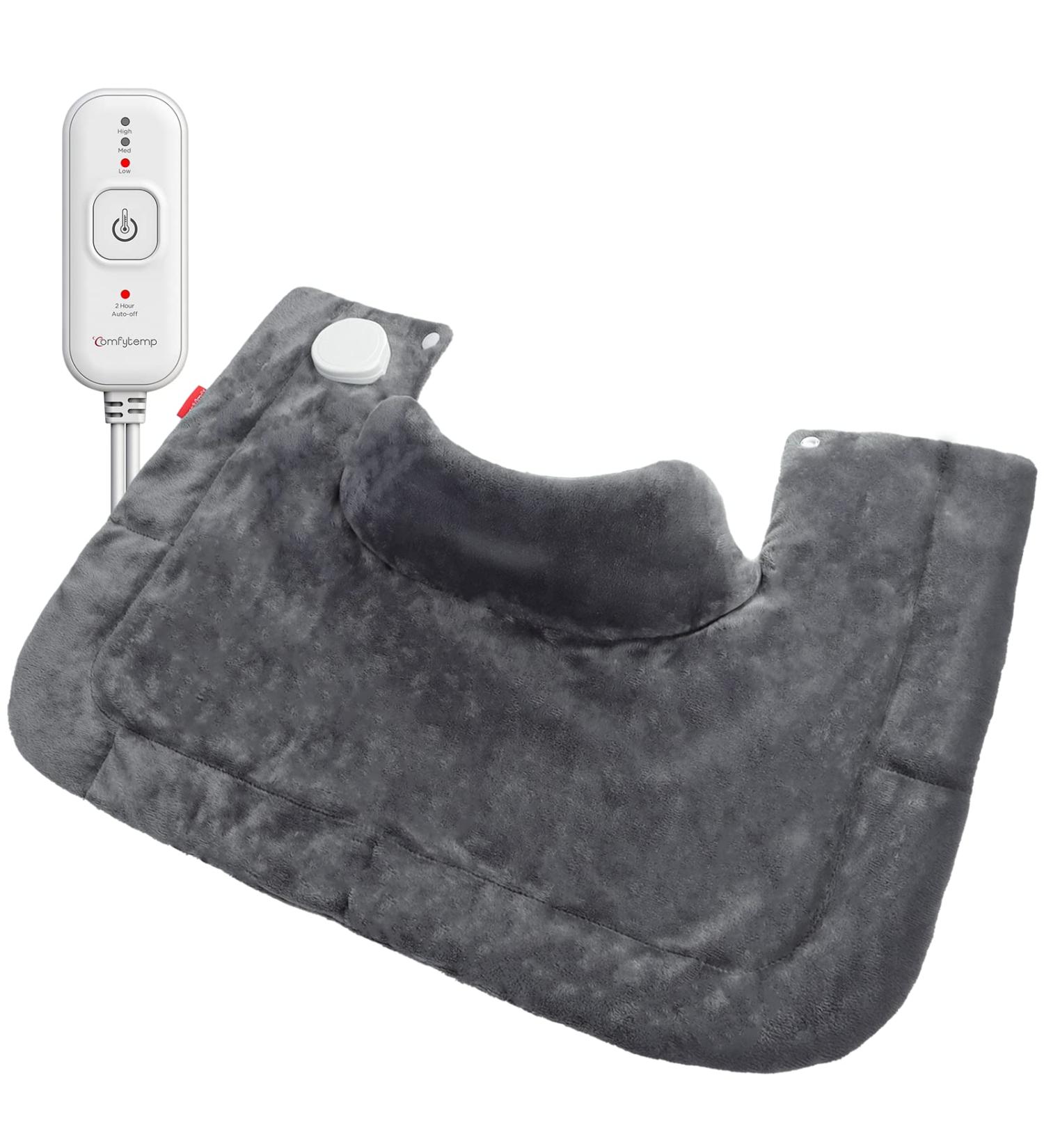 Comfytemp Weighted Heating Pad for Neck and Shoulder - Fast-Heating Electric Heat Pad for Pain Relief - 3 Heat Levels, Auto Shut off - Wearable & Washable - 17x22 Grey - Ideal Gifts for Women/Men - Buy Online on GoSupps.com