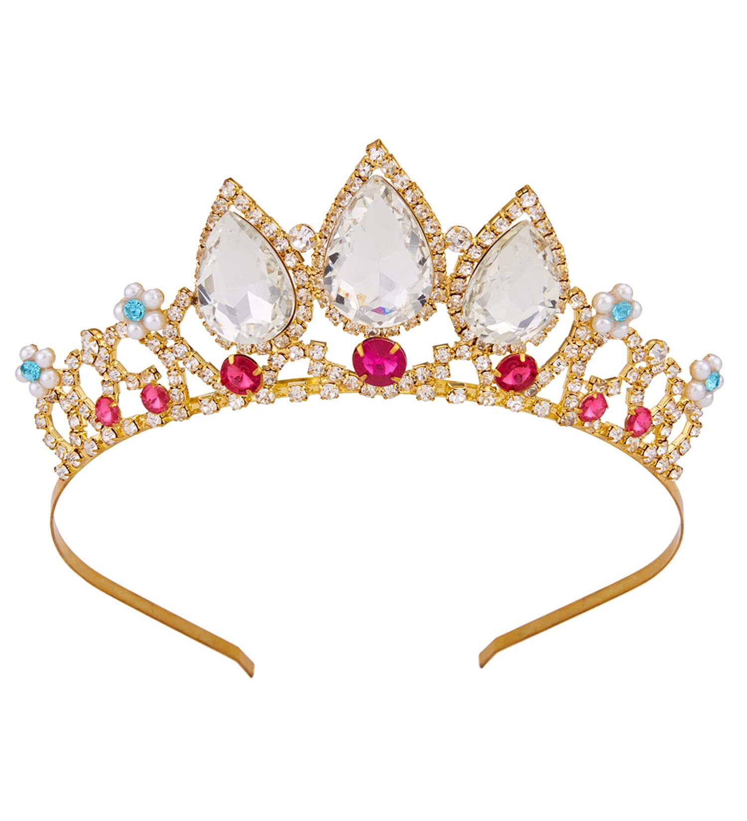 Vofler Rapunzel Princess Tiara for Girls | Elegant Gold Crystal Ruby Rhinestone Pearl Headband for Birthdays Weddings Pageants & Costumes - Buy Online on GoSupps.com