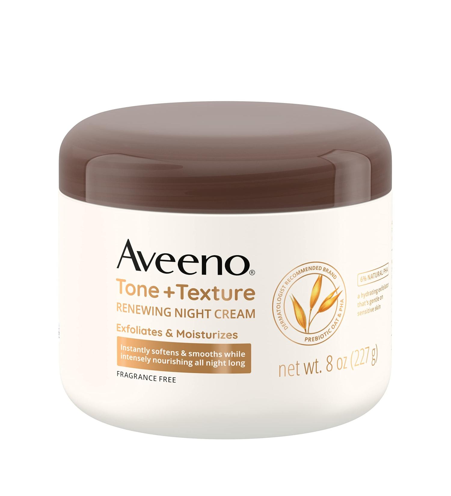 Aveeno Tone + Texture Renewing Body Night Cream | Prebiotic Oat | Exfoliates, Moisturizes, Softens, Smooths | Fragrance-Free | 8 oz - Buy Online on GoSupps.com