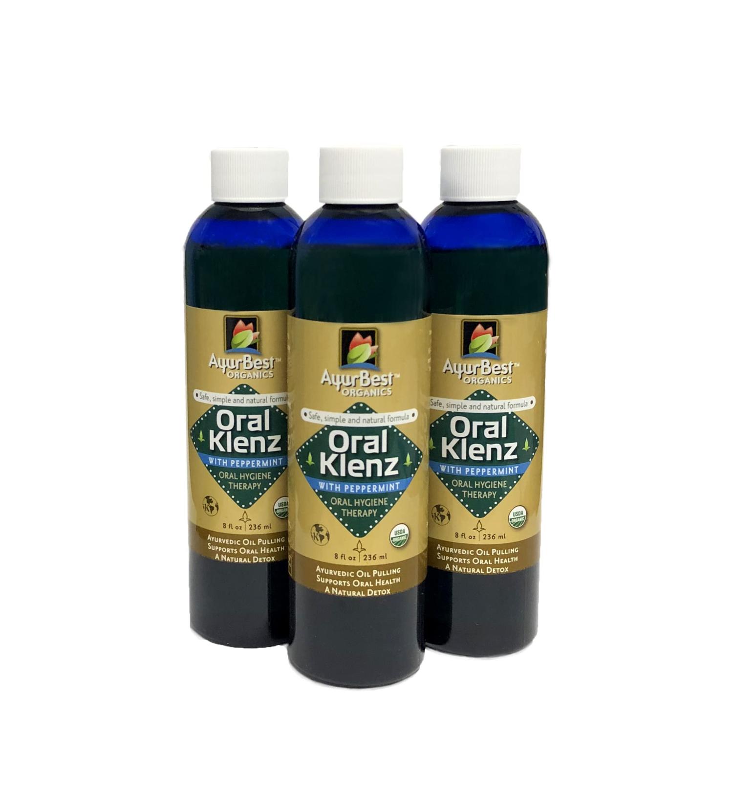 AyurBest Oral Klenz Peppermint/Oil Pulling USDA Certified Organic 8 fl oz ea Pack of 3 - Buy Online on GoSupps.com