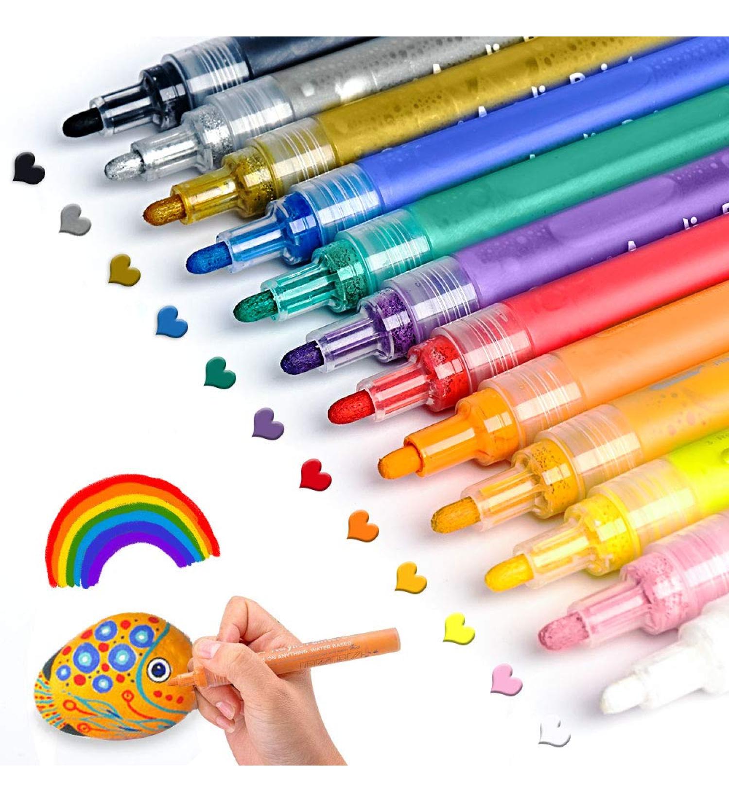 JR.WHITE Acrylic Paint Pens for Rock Painting, Canvas, Wood, Glass - Set of 12 Craft Markers for Adults & Kids - Buy Online on GoSupps.com