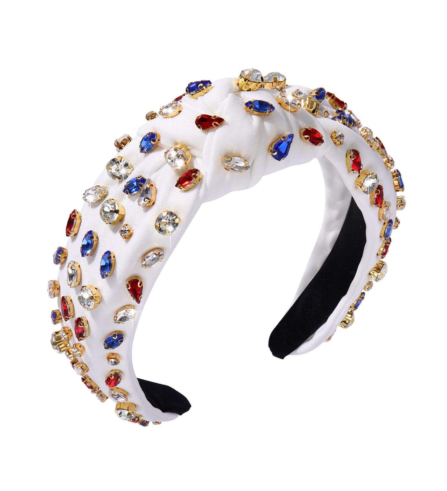CENAPOG American Flag Rhinestone Knotted Headband - Sparkly Red White Blue Crystal Embellished Twist Turban Headband for Women - 4th of July Independence Day Headwear - Buy Online on GoSupps.com