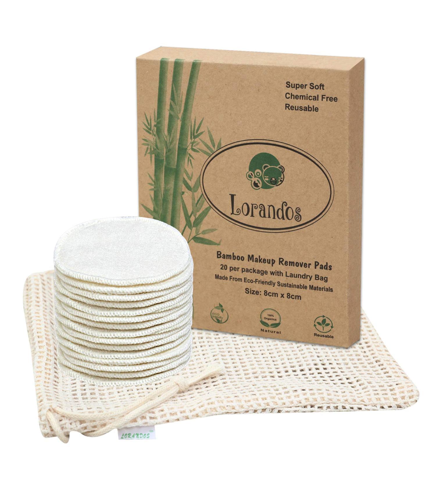 Eco-Friendly Lorandos Washamm Sleeping Pads - 20 Reusable Organic Bamboo Cotton Pads with Washable Bag | All Skin Types - Buy Online on GoSupps.com