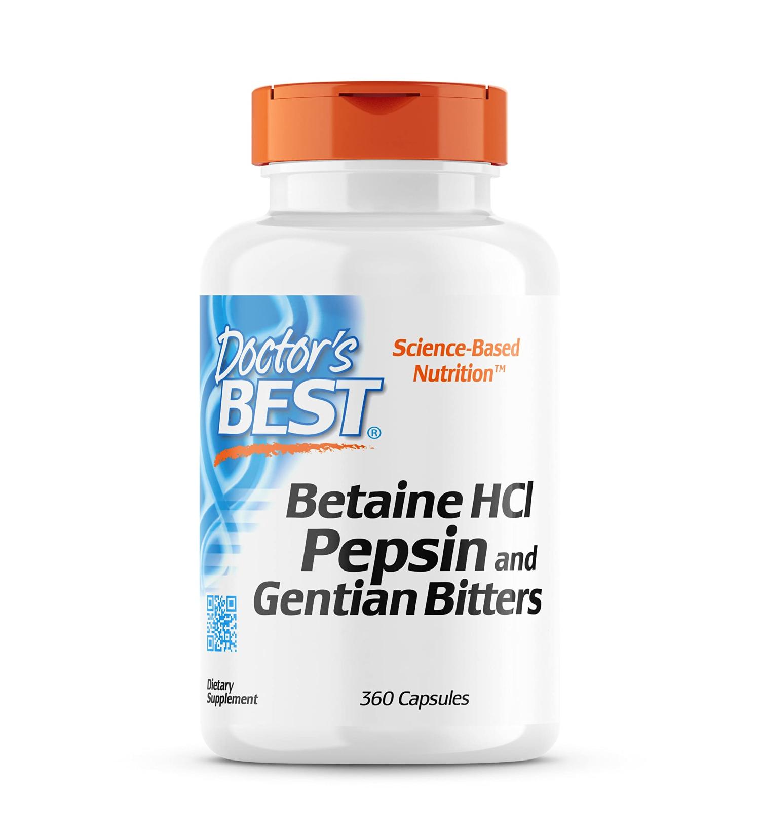Buy Doctor's Best Betaine HCL with Pepsin & Bitter Substances 650mg - 360 Gluten-Free Soft Capsules High Dose Laboratory Tested Non-GMO International Shipping - Buy Online on GoSupps.com