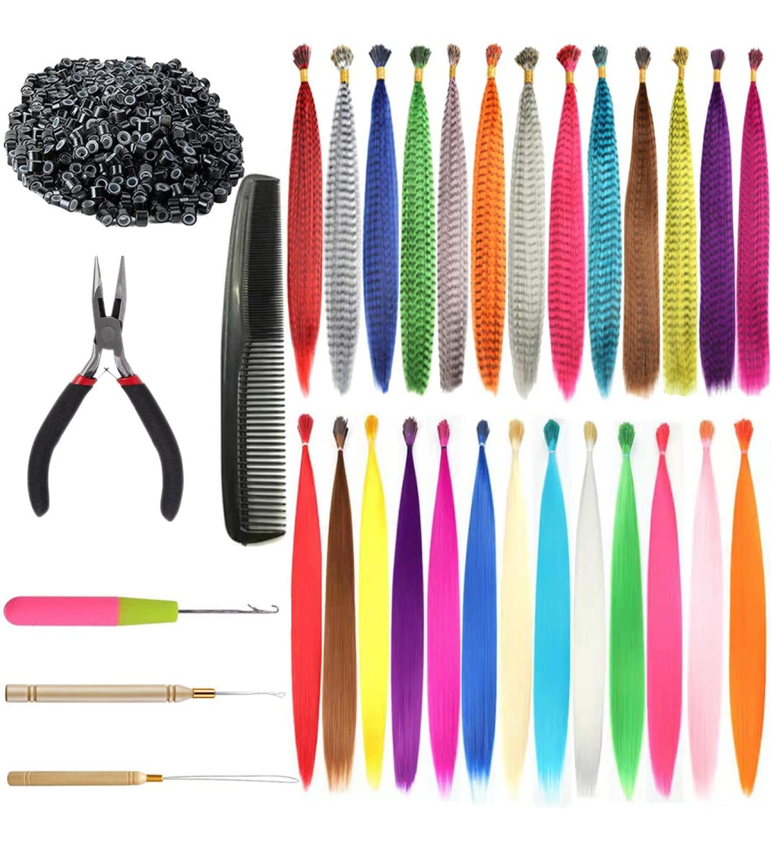 XIAO TAO ZI 17'' Synthetic Feather Hair Extensions Kit - 12pcs/Lot +100 Silicone Beads +1 Crochet Hook Tool (20 Inches) - Buy Online on GoSupps.com