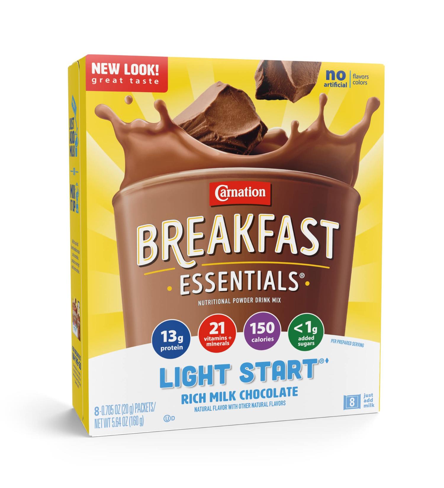 Carnation Breakfast Essentials Light Start Powder Drink Mix - Rich Milk Chocolate - 0.705 oz (Pack of 64) - Buy Online on GoSupps.com