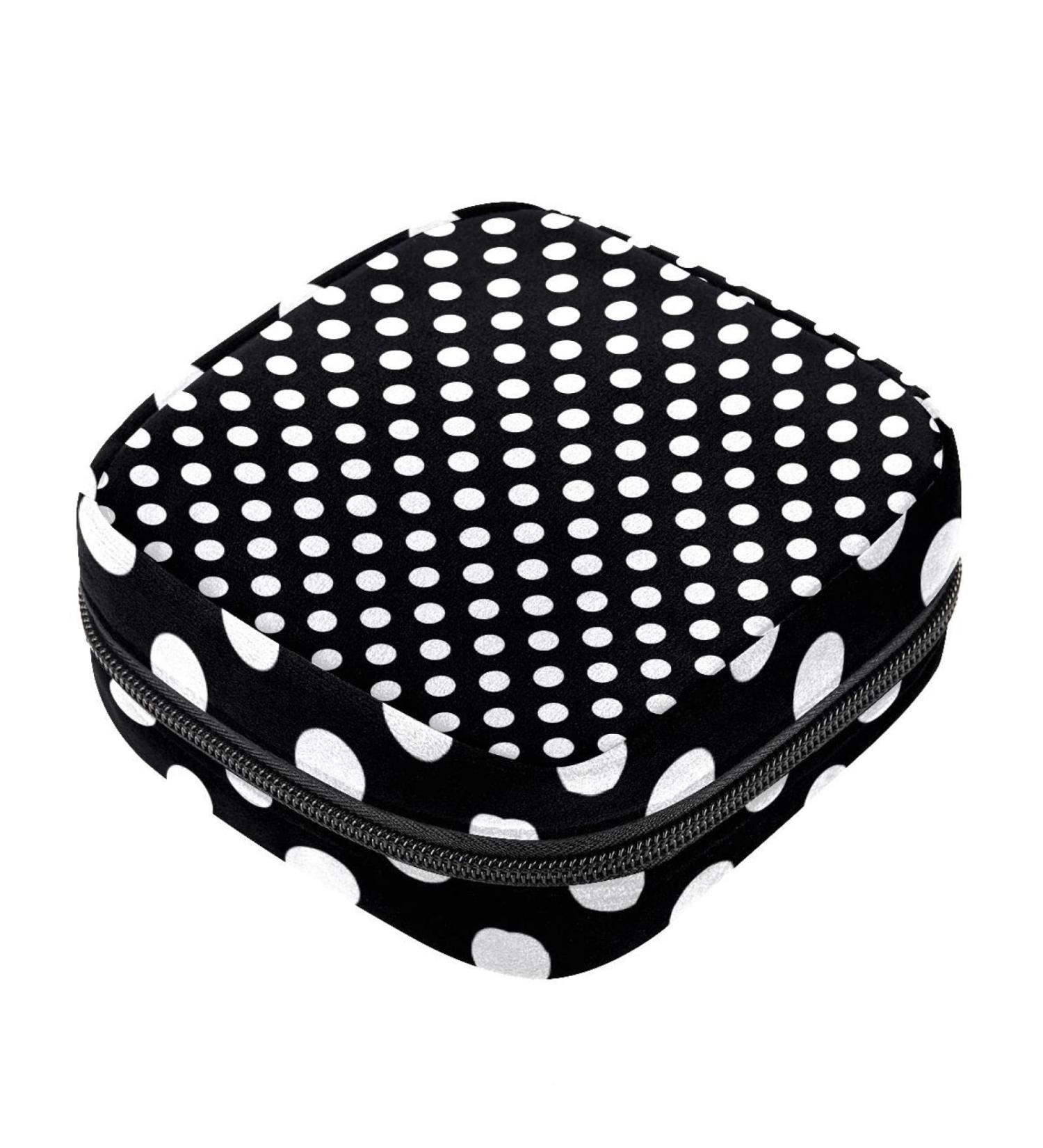 Polka Dot Black & White Portable Menstrual Cup Bag | Stylish Napkin Storage for Women & Teen Girls - Buy Online on GoSupps.com