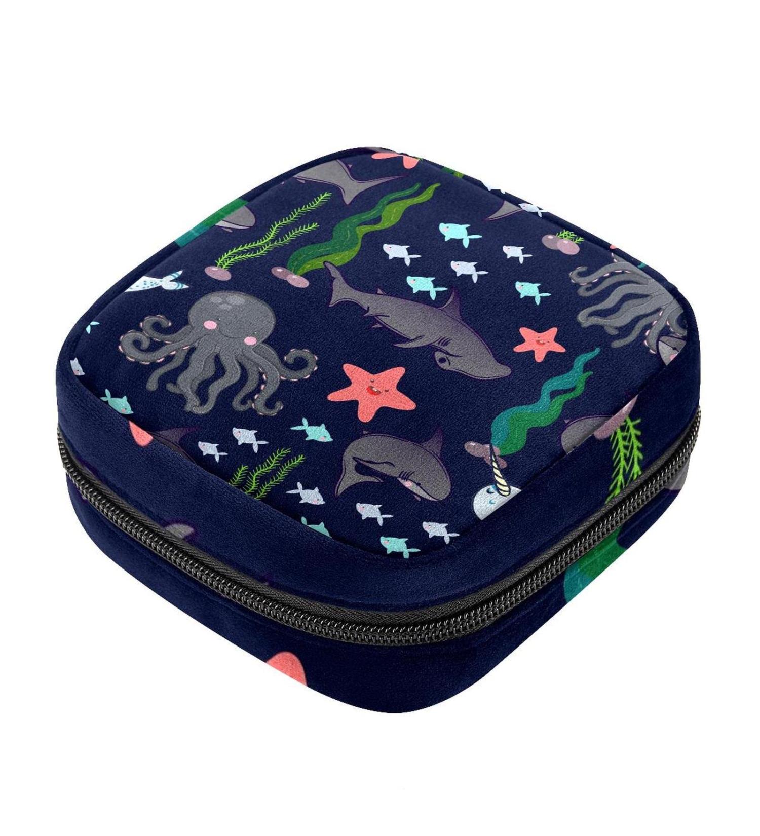 Sanitary Napkin Storage Bag - Shark Octopus Narwhal Designs | Portable Menstrual Cup & Feminine Hygiene Organizer - Buy Online on GoSupps.com