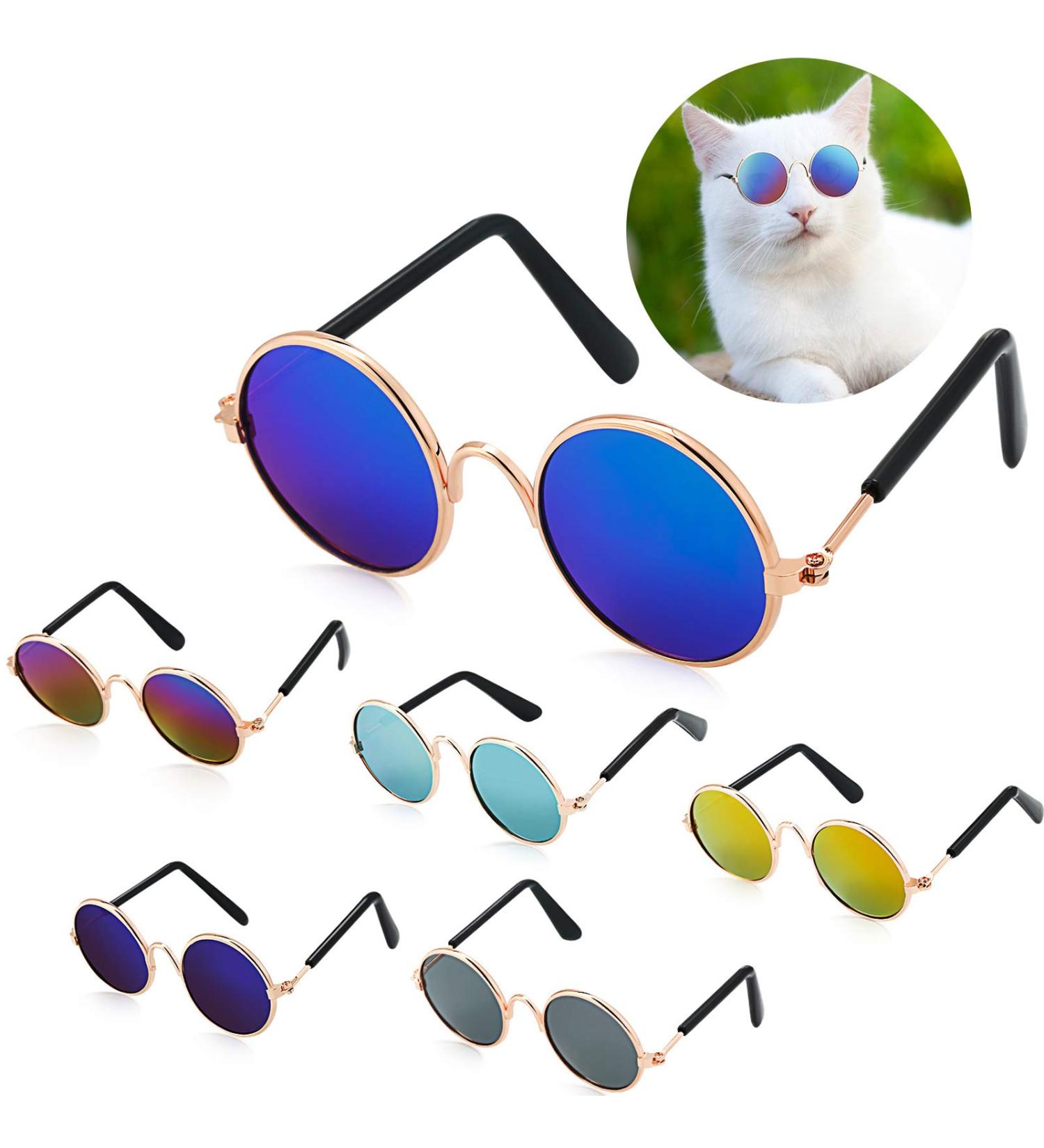 6-Piece Cat Sunglasses for Pets | Funny Retro Circular Eyewear for Small Dogs | Photos Props & Cosplay Glasses in Black & Mix Reflective Colors - Buy Online on GoSupps.com