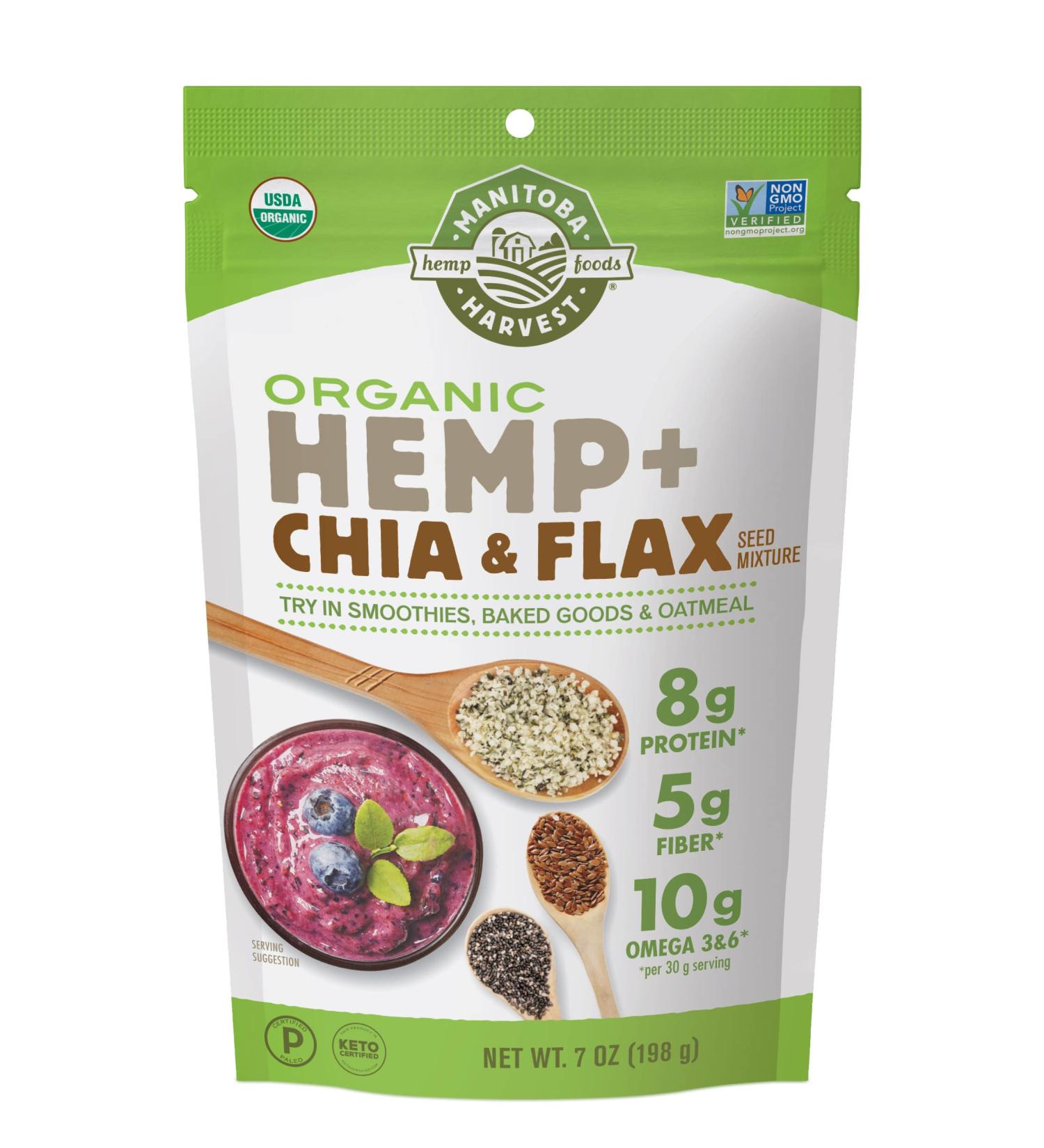 Manitoba Harvest Organic Hemp + Chia & Flax Superseed Blend 7 oz - 8g Protein, 5g Fiber - Vegan, Keto, Paleo - Omega 3 & 6 for Smoothies & Baking - Buy Online on GoSupps.com