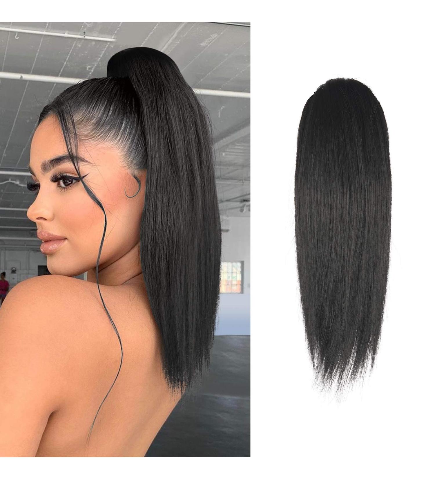FESHFEN Straight Drawstring Ponytail Extension 12 Inch Natural Black - Clip in Ponytail for Women and Girls - Buy Online on GoSupps.com