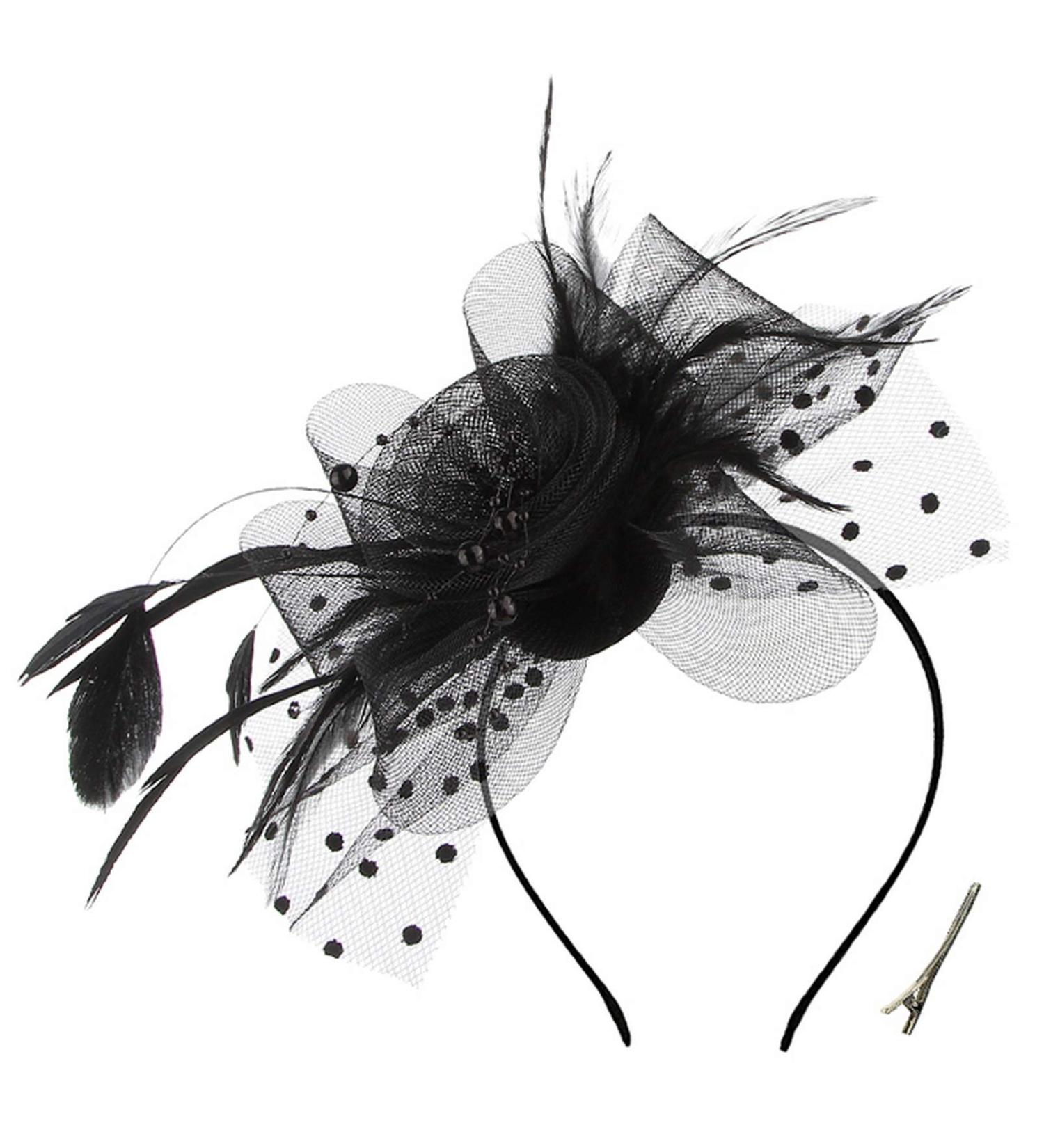 OUHO Ladies Fascinator Hat with Flowers Mesh & Feathers - Elegant Headpiece for Party Church Wedding & Cocktails - Black Hair Accessory - Buy Online on GoSupps.com