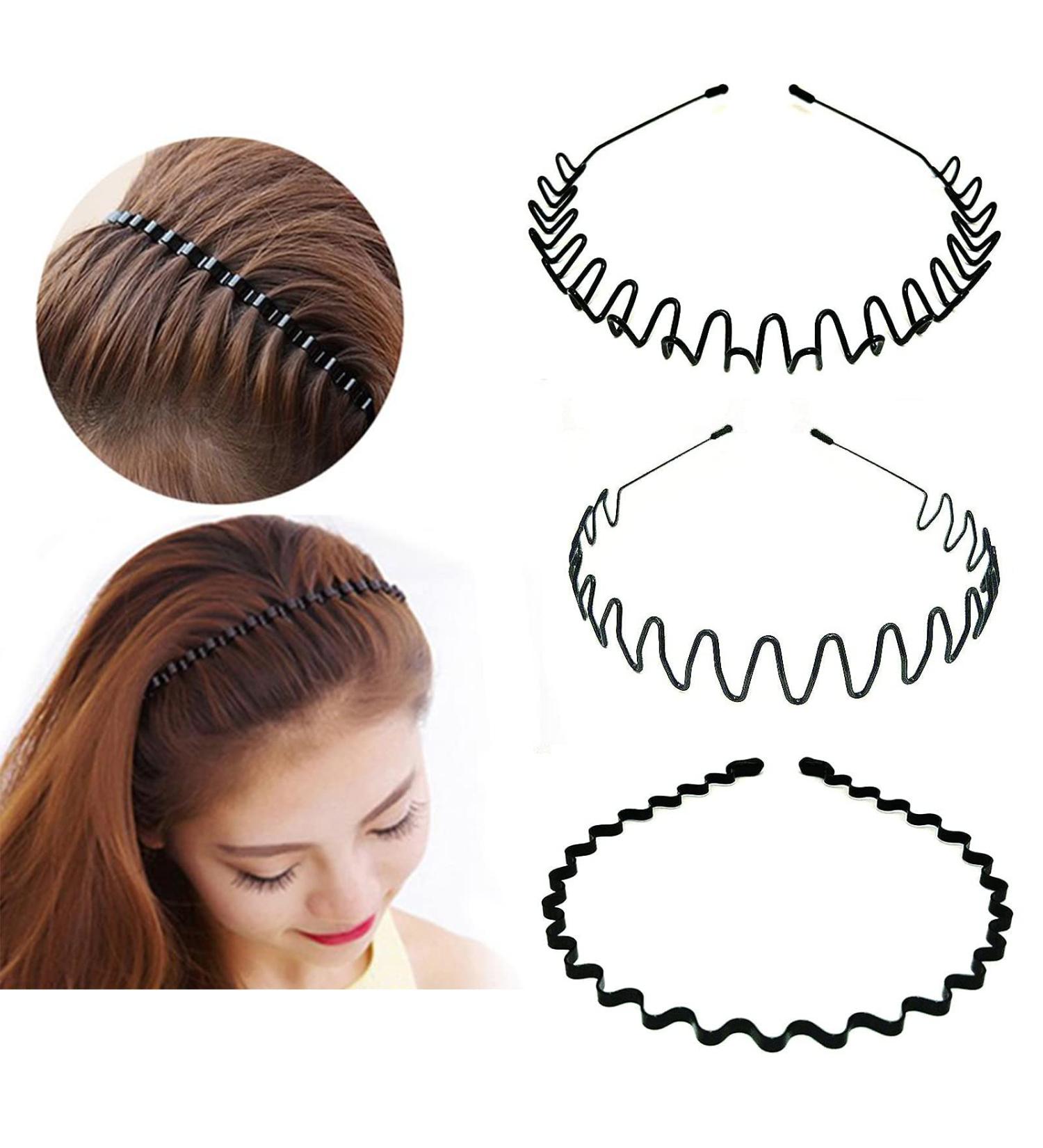 3-Piece Metal Hair Band Set | Unisex Non-Slip Headbands for Sports & Yoga | 90s Style Accessories - Buy Online on GoSupps.com