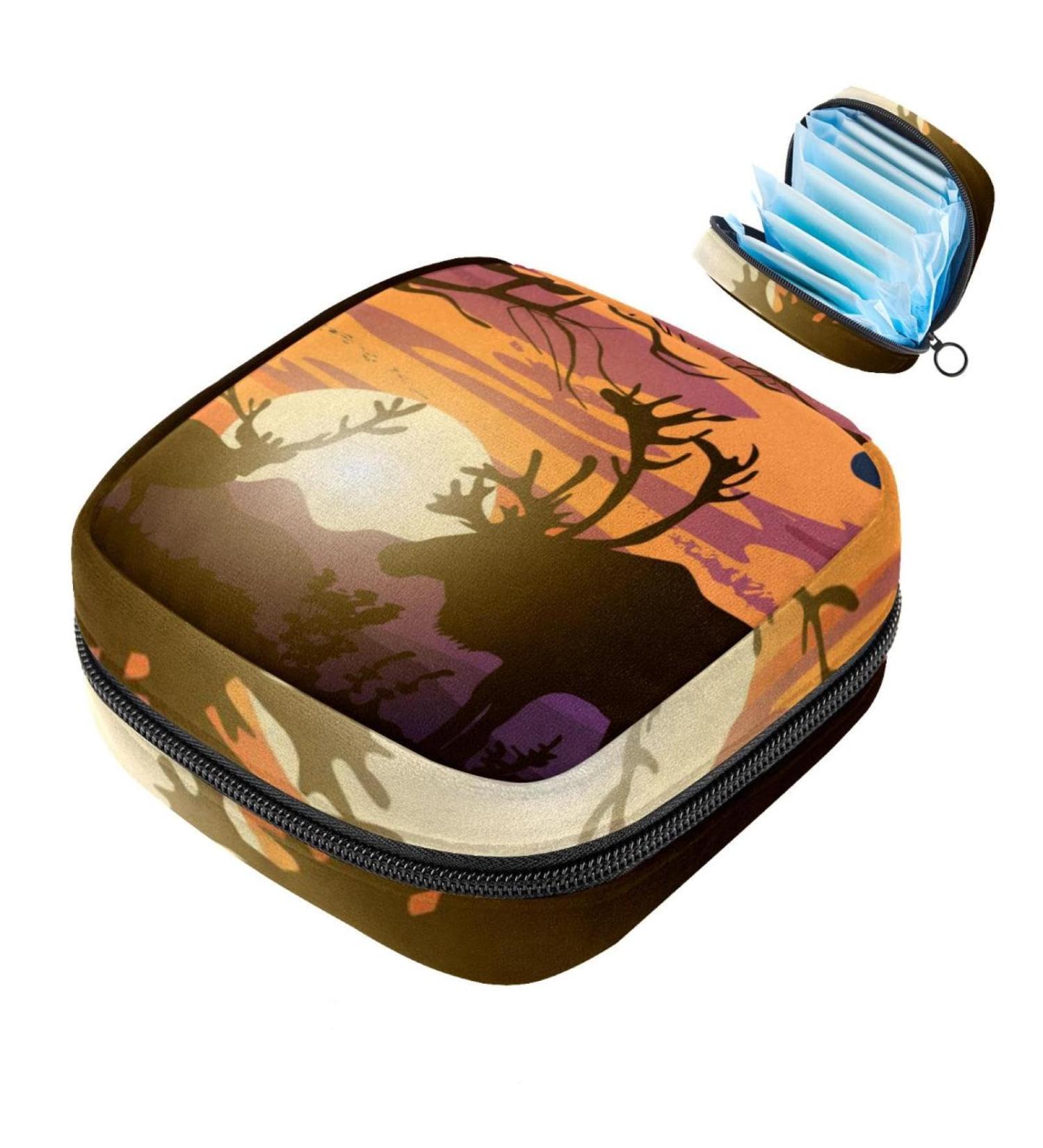 Multi-Colored Storage Bags for Women's Bandages & Menstrual Pads | Aesthetic Deer Sunset Design | Ideal for School & Office - Buy Online on GoSupps.com