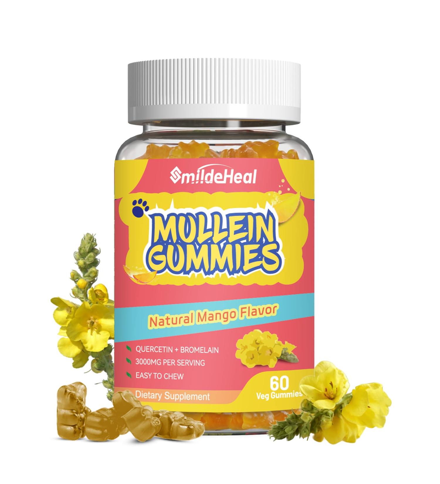 Mullein Gummies 3000MG Sugar Free Mullein Gummies with Bromelain & Quercetin Mullein Leaf Extract Supplements for Lungs Vegan 60 Count 60 Count (Pack of 1) - Buy Online on GoSupps.com