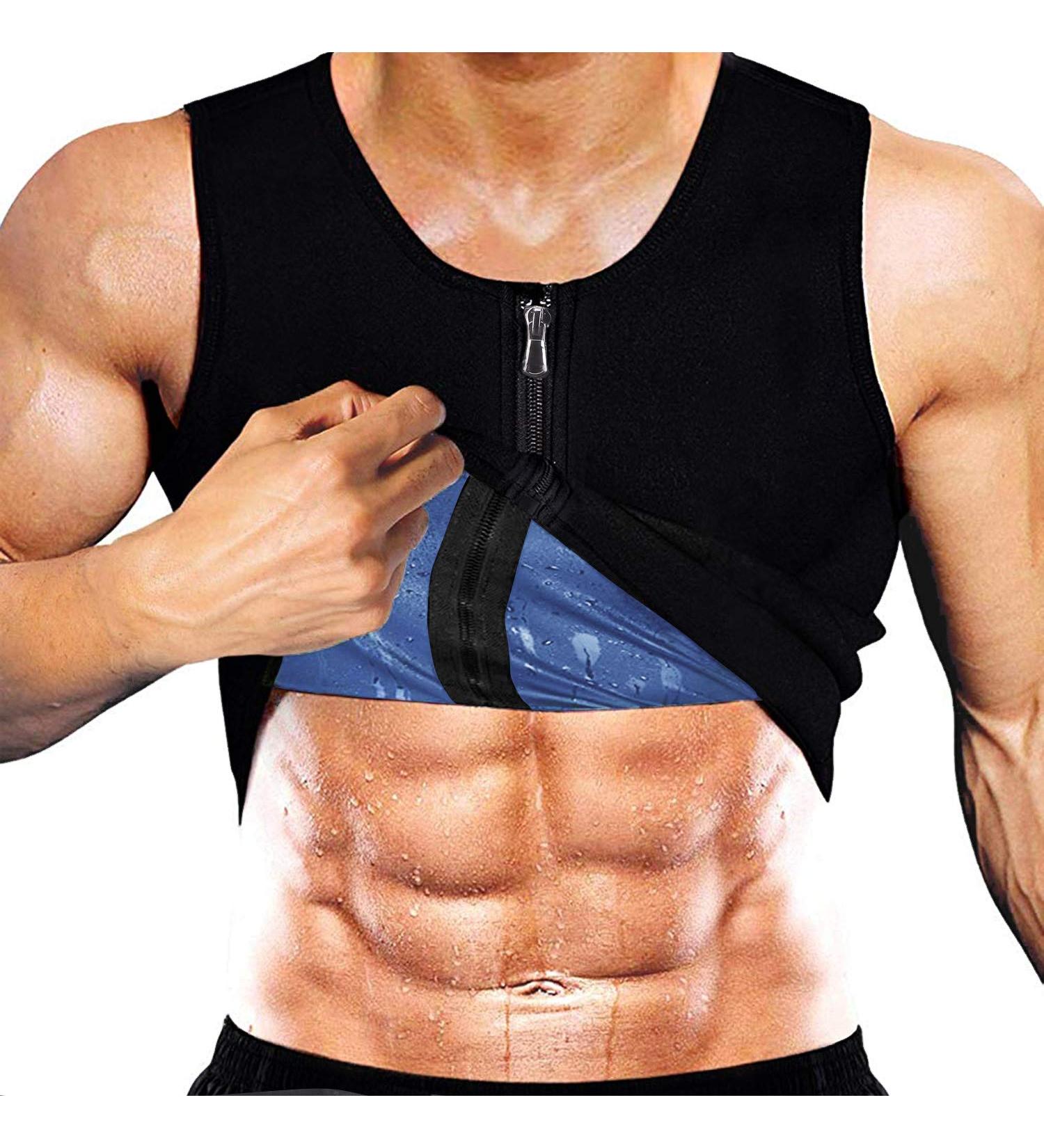 Yokald Men's Sauna Sweat Vest Zipper Suit - Polymer Corset Fitness Shapewear Compression Waist Trainer Top (Black 3XL) for Effective Workouts - Buy Online on GoSupps.com