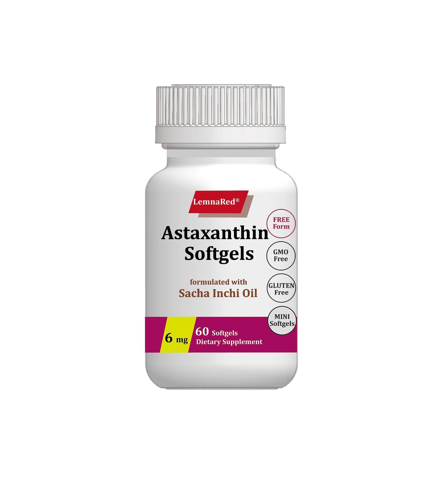 LemnaRed Free-Form Astaxanthin 6mg Softgel-60 Softgels Dietary Supplement Strongest Antioxidant Immune Supports Supports Eye Joint & Skin Health Formulated with Sacha Inchi Oil - Buy Online on GoSupps.com