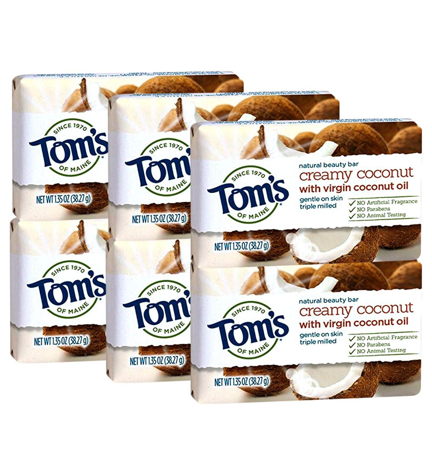 Tom's of Maine Natural Beauty Bar, Coconut, 1.35 Ounce Travel Size (Pack Of 6)