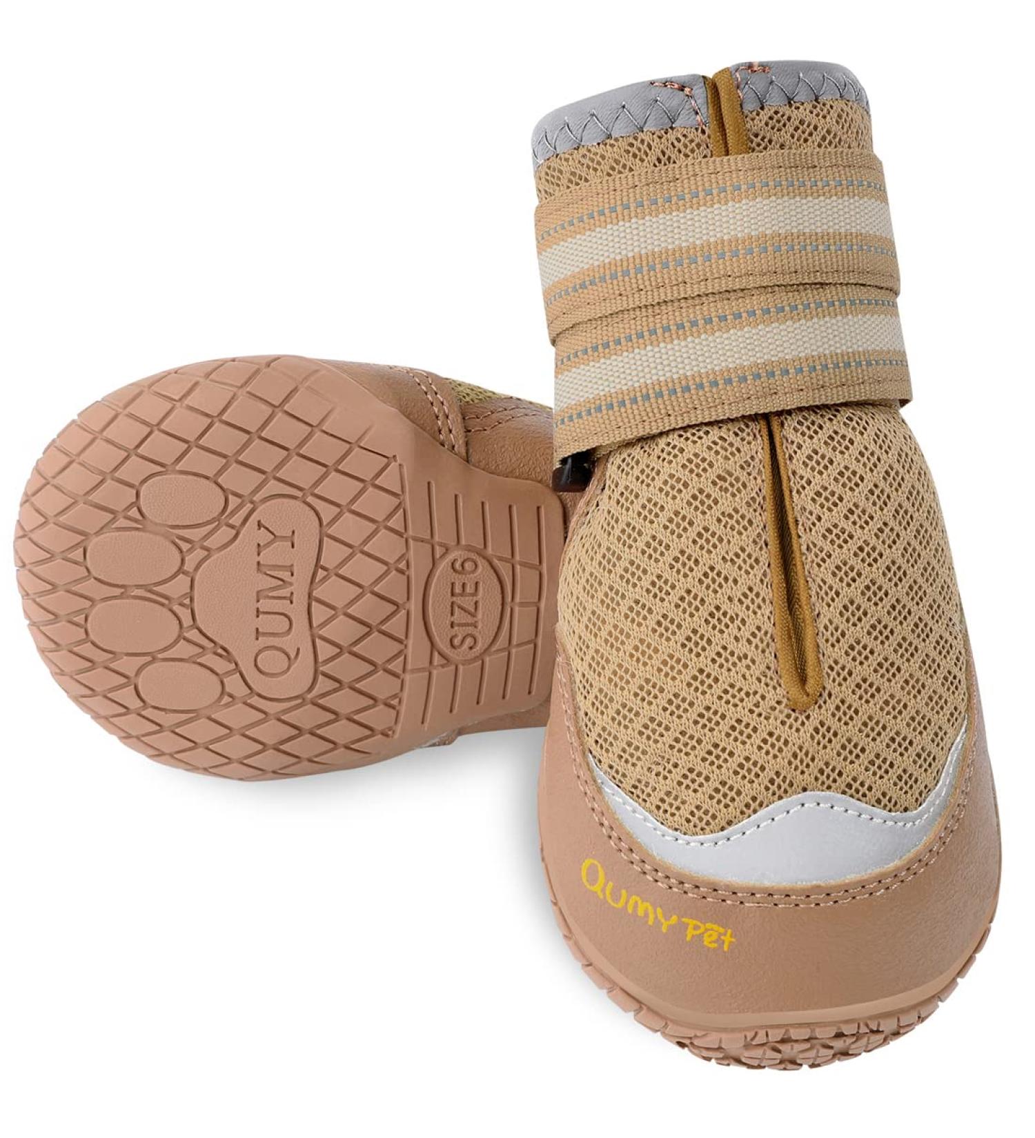 QUMY 2PCS Dog Shoes for Hot Pavement | Breathable Heat Protection Boots | Reflective Straps | Size 2 Khaki - Buy Online on GoSupps.com