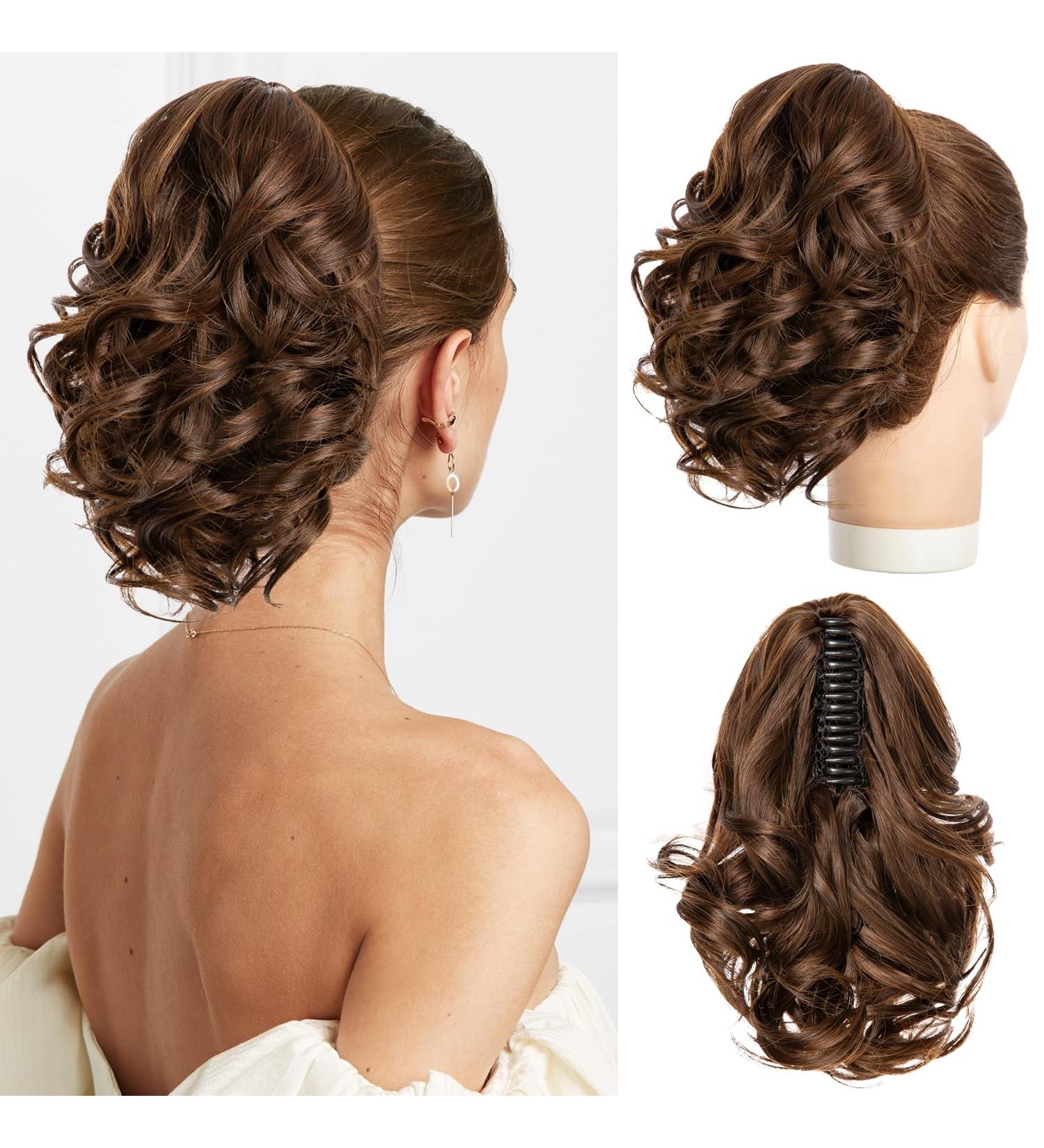 ONETIDE Short Ponytail Extension Curly Clip in Claw Ponytail Extension Synthetic Wavy PonyTail Hair Natural Hairpiece for Women Daily Use(Chestnut Brown 10 INCH) - Buy Online on GoSupps.com