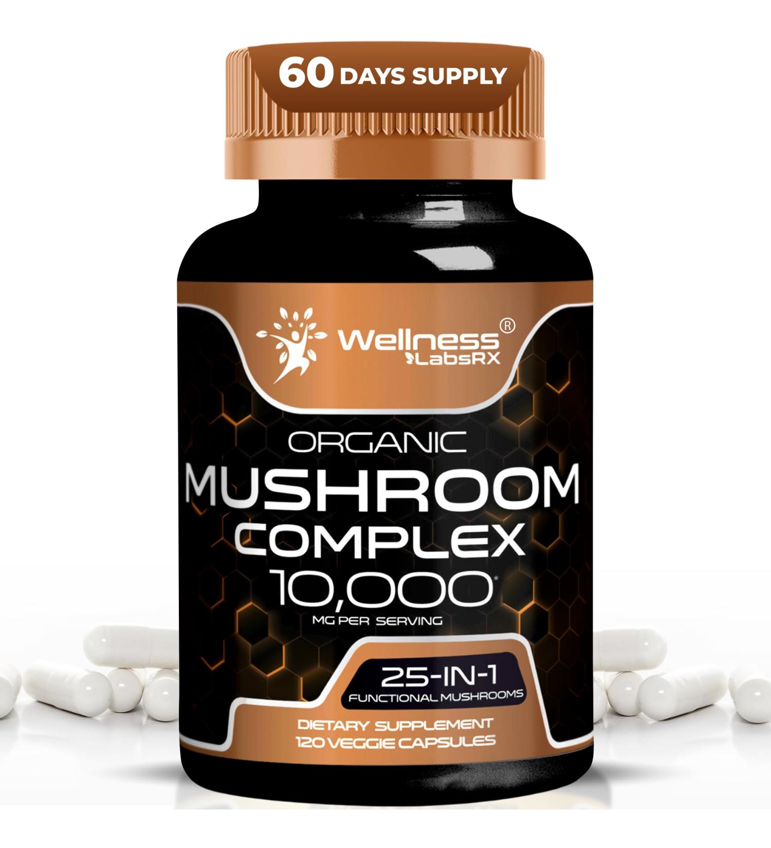 WELLNESS LABSRX Mushroom Supplement Capsules 10:1 Extract Mushroom Complex Capsules 1000mg Lions Mane Supplement with Turkey Tail Cordyceps Reishi - 120 Count 120 Count (Pack of 1) - Buy Online on GoSupps.com