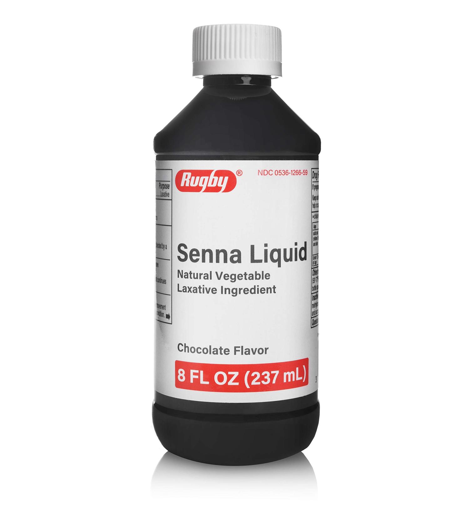 Rugby 8.8 mg Senna Liquid - Made with Natural Vegetable Laxative Sennosides - Promotes Occasional Constipation Relief - Chocolate Flavored - 8 Fl. Oz.