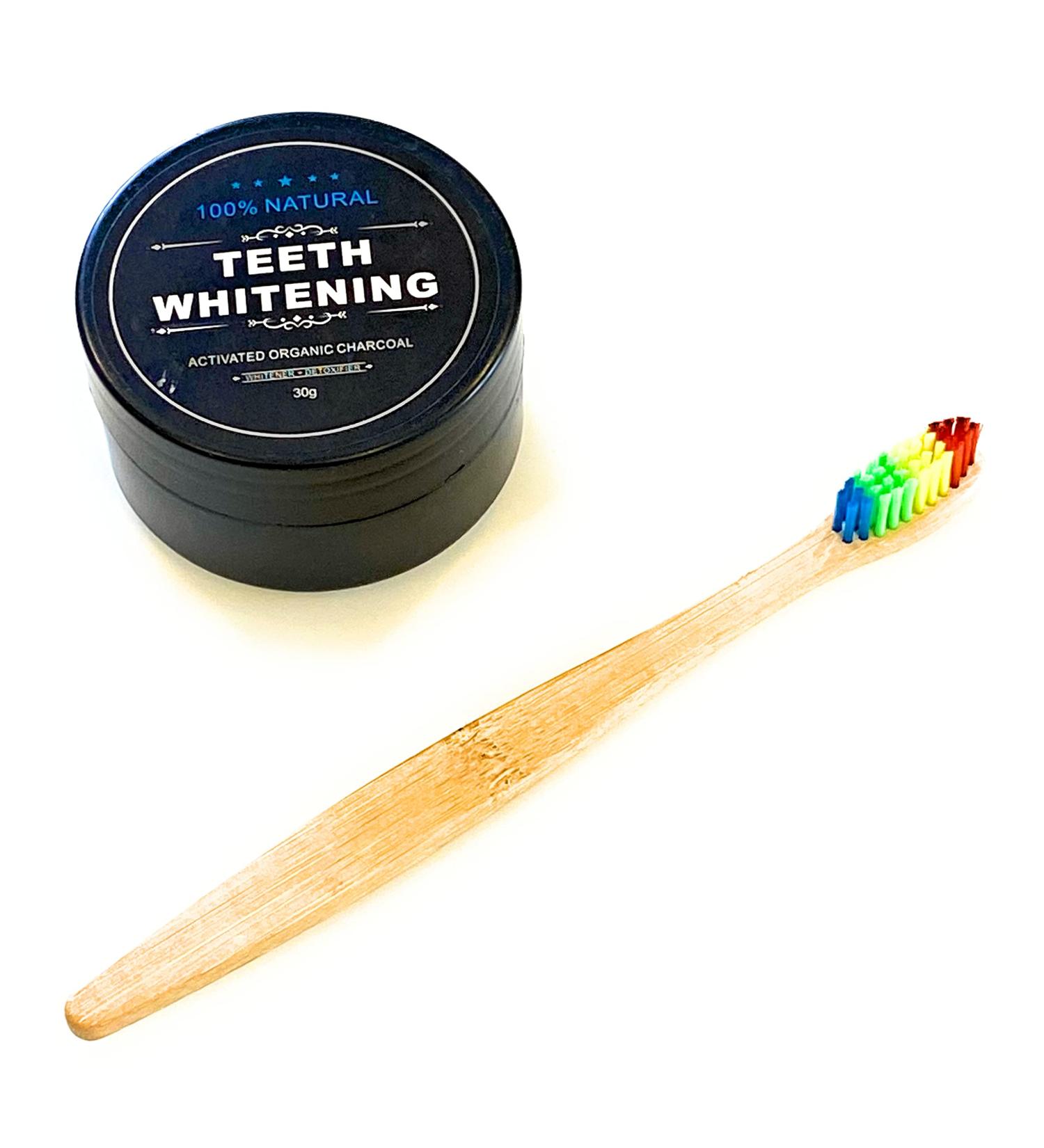 Organic Activated Charcoal Teeth Whitening Powder with Bamboo Toothbrush - Buy Online on GoSupps.com