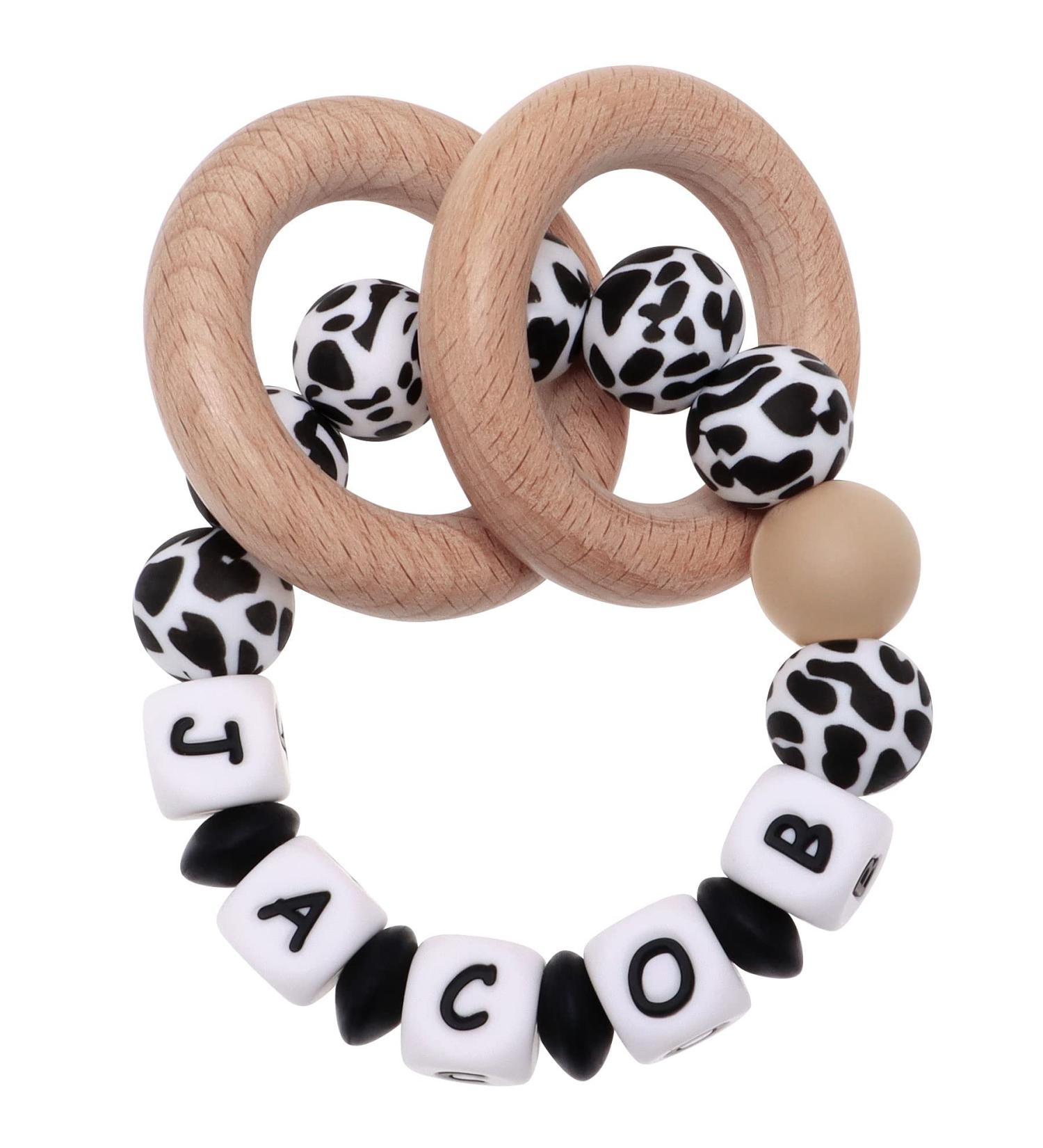 Personalized Munchewy Teether Rattle with Name - Cow Print - Buy Online on GoSupps.com