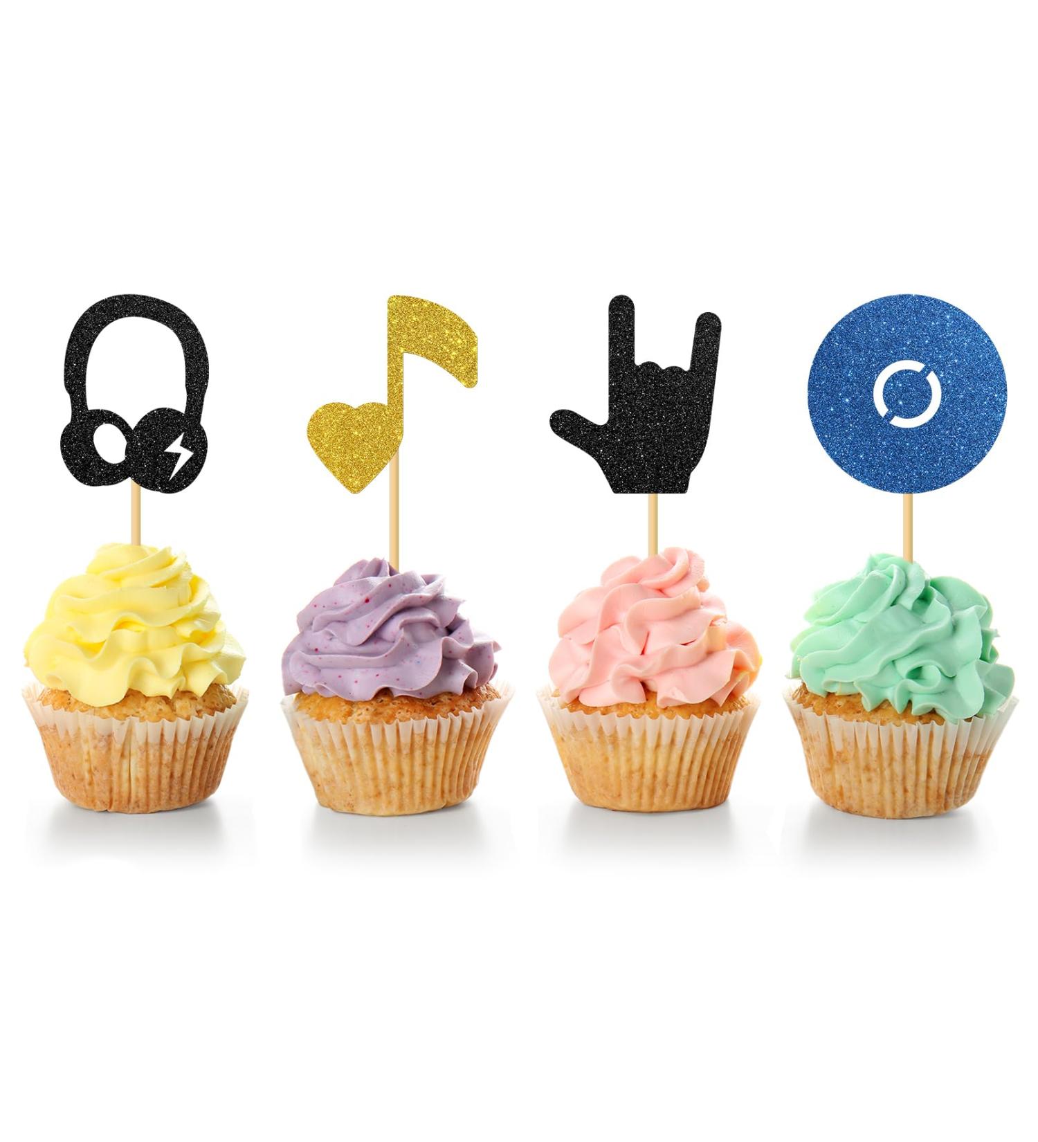 MonMon & Craft Hip Pop Disco Cupcake Toppers/Dancing Cupcake Decor/Children Adults Rock n Roll Birthday Party Cupcake Decorations/Music Concert Party Cupcake Toppers - 24 Pcs Glitter - Buy Online on GoSupps.com