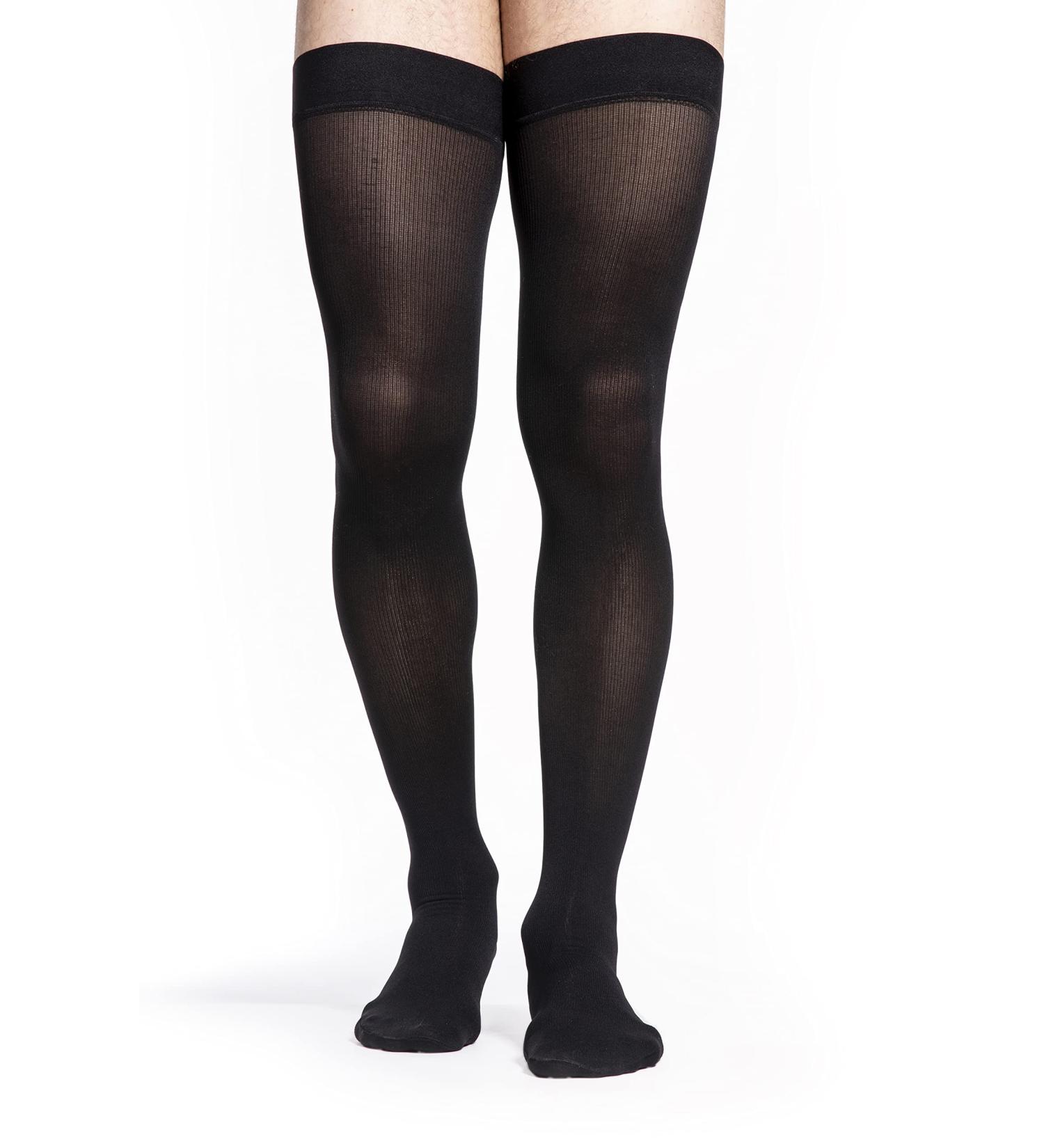 SIGVARIS Men's Microfiber 820 Thigh-Highs 20-30mmHg - Closed Toe Grip Top Black Large Long - International Shipping Available - Buy Online on GoSupps.com