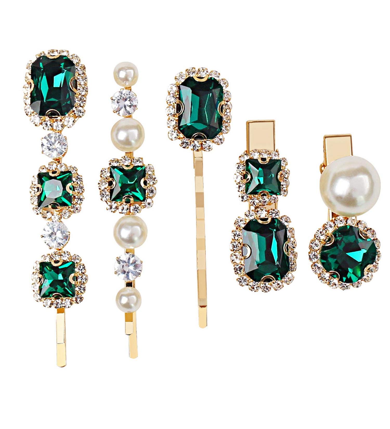5 pcs Green Pearl Hair Pins - Women's Hair Accessories and Styling Bling - Buy Online on GoSupps.com