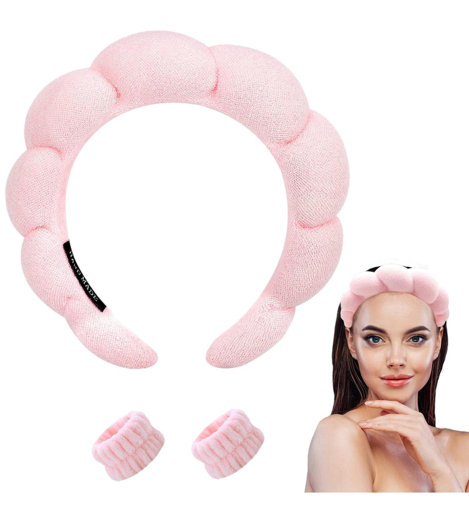 Yucca Sponge Spa Headband | Terry Cloth Bubble Makeup Headband for Women - Pink - Buy Online on GoSupps.com