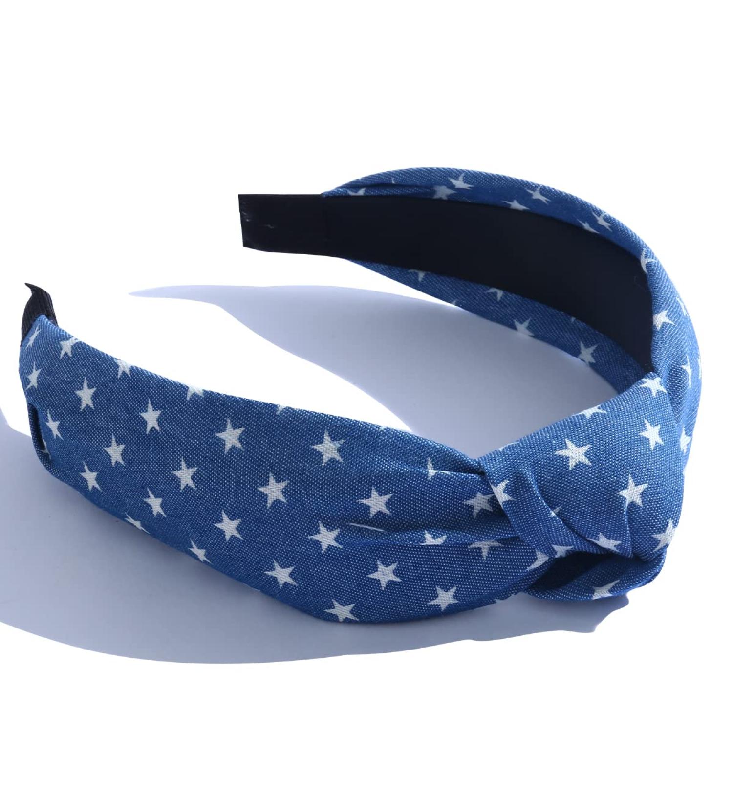 Blue White Stars Non-Slip Knotted Headband for Women - Independence Day Hair Accessory - Buy Online on GoSupps.com