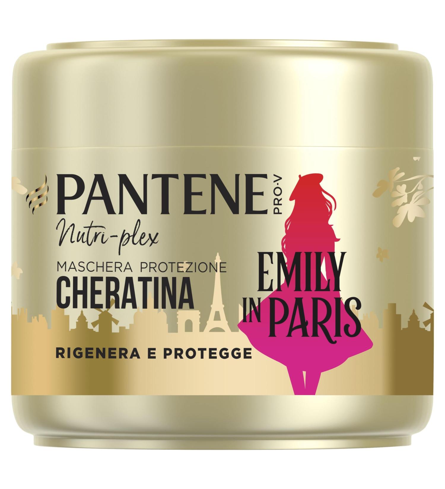 Pantene Pantene x Emily in Paris Regenerates and Protects Keratin Protective Mask 300ml Limited Edition. Helps repair and strengthen dry and damaged hair.