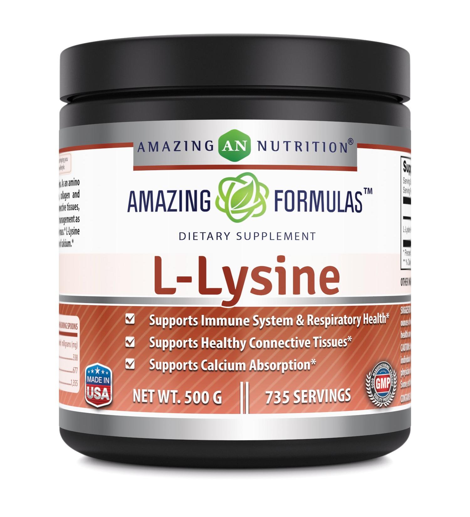 Amazing Formulas L-Lysine Amino Acid Vitamin Supplement (Non-GMO Gluten Free) - Immune Support Respiratory Health & More (Powder 500 Grams) - Buy Online on GoSupps.com
