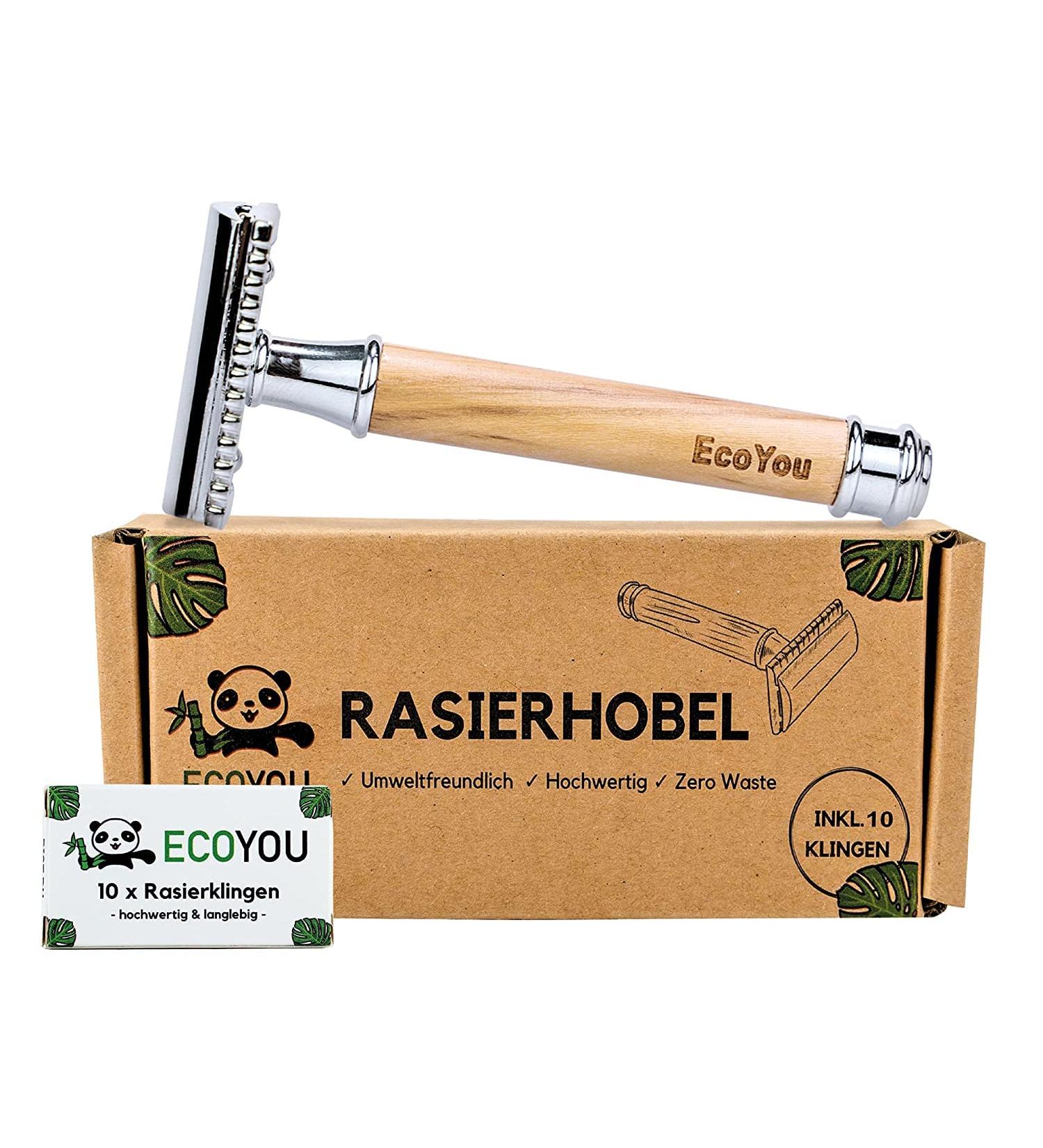 Ecoyou Sustainable Olive Wood Safety Razor for Men & Women | 10 Razor Blades Included | Plastic-Free Zero Waste Wet Shaving | Eco-Friendly Silver & Wood Design - Buy Online on GoSupps.com