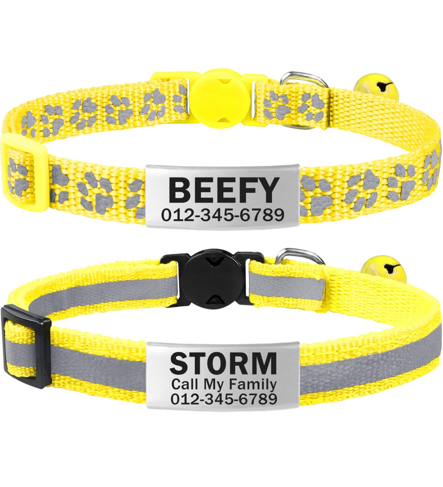Tagme 2 Pack Yellow Cat Collars with Safety Clasp & Bell - Personalized with Name & Phone Number | Adjustable 15-20 cm for Kittens - Buy Online on GoSupps.com