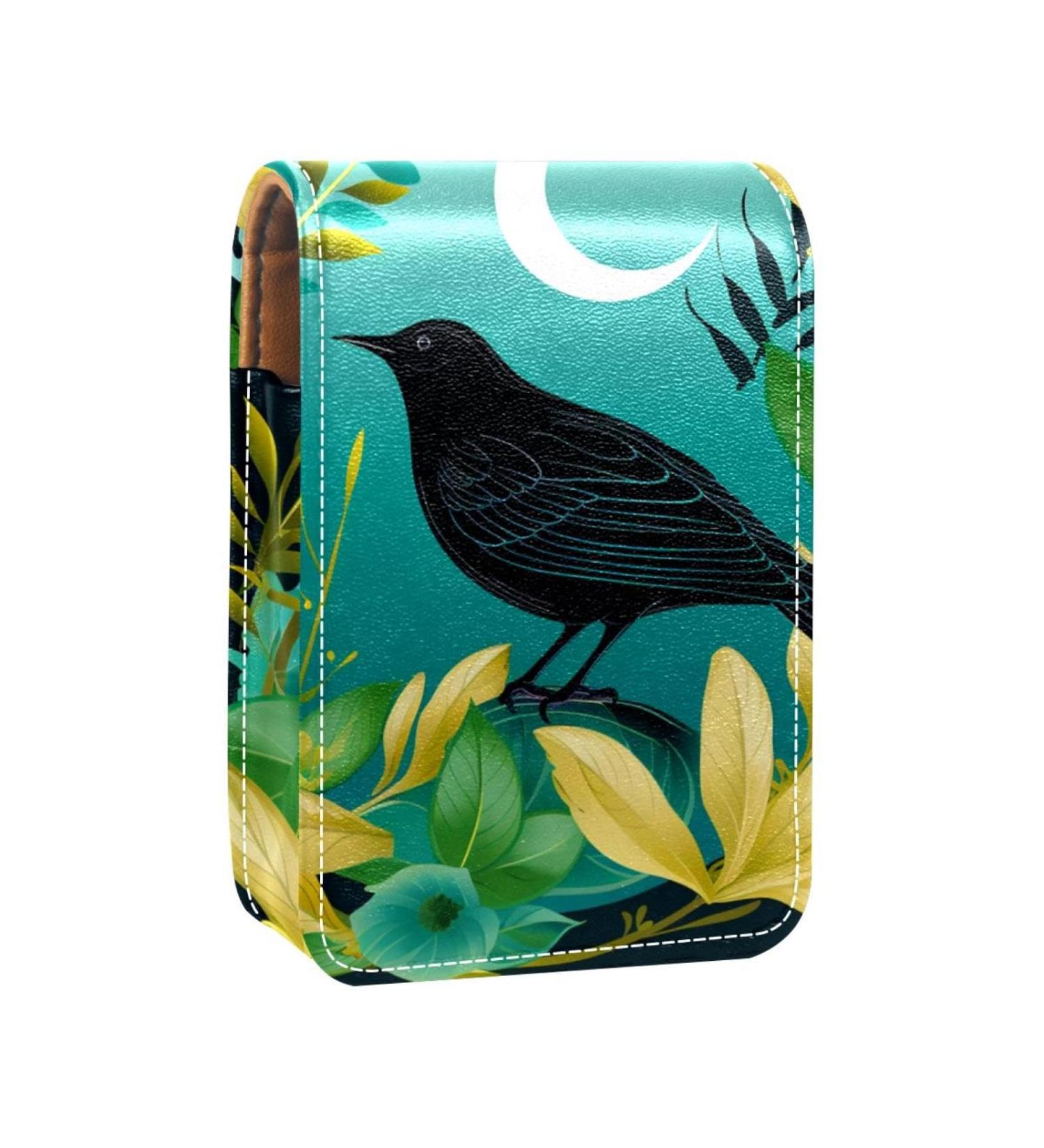 Travel Lipstick Organizer Case with Mirror - Portable Makeup Bag | Crow Bird Feather Design - Buy Online on GoSupps.com