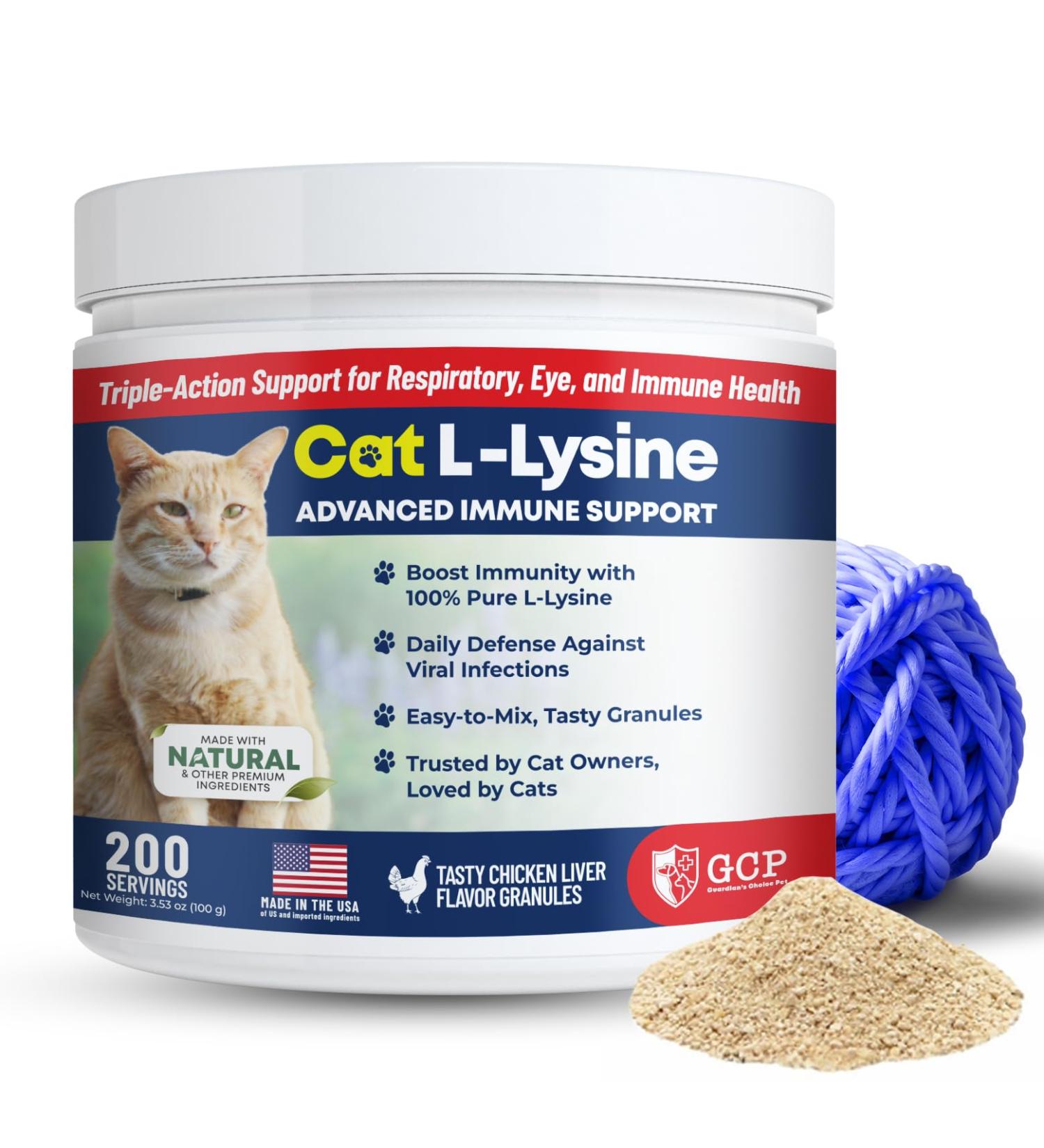 Guardian s Choice 250mg L-Lysine for Cats, Advanced Immune Support for Respiratory, Eye & Nose Health, Chicken Liver Flavored Lysine Powder for Kittens & Seniors, 200 Servings - Buy Online on GoSupps.com