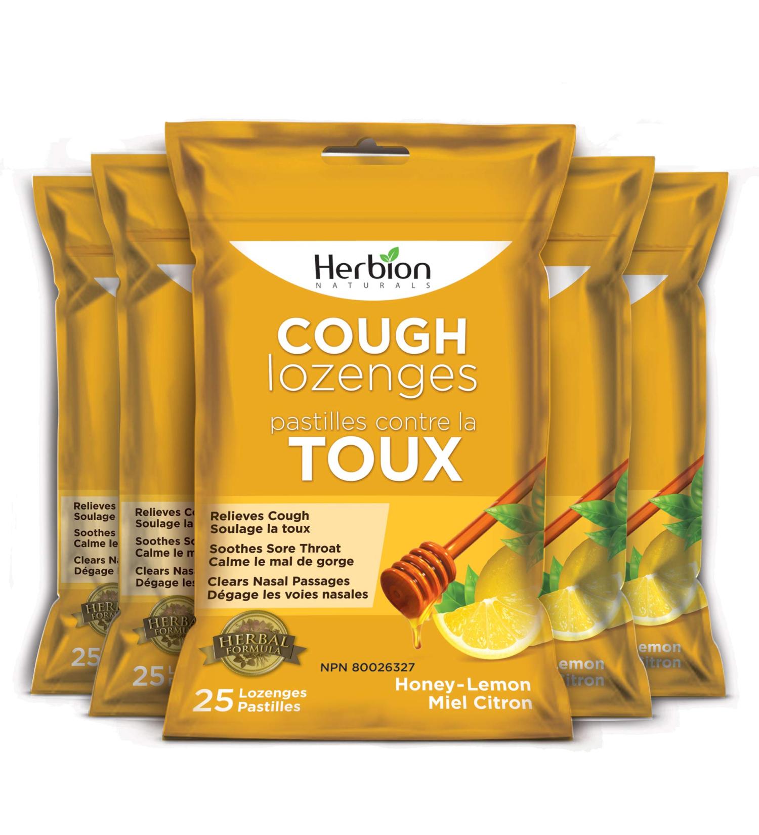 Herbion Naturals Cough Lozenges with Natural Honey Lemon Flavour 25 Lozenges - Relieves Cough Clears Nasal Congestion Soothes Sore Throat For Adults and Children 12 years and above (Pack of 5 125 Lozenges) - Buy Online on GoSupps.com