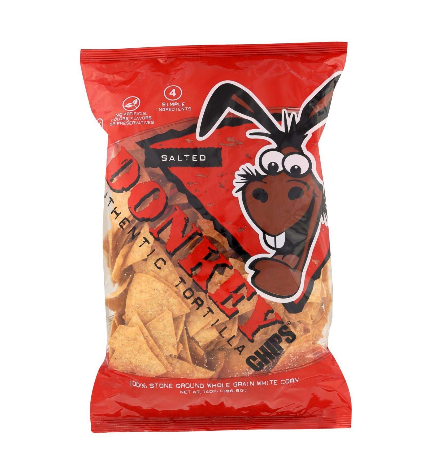 Donkey Salted Tortilla Chips - 14 oz Pack of 12 | Crunchy Snack Delights - Buy Online on GoSupps.com