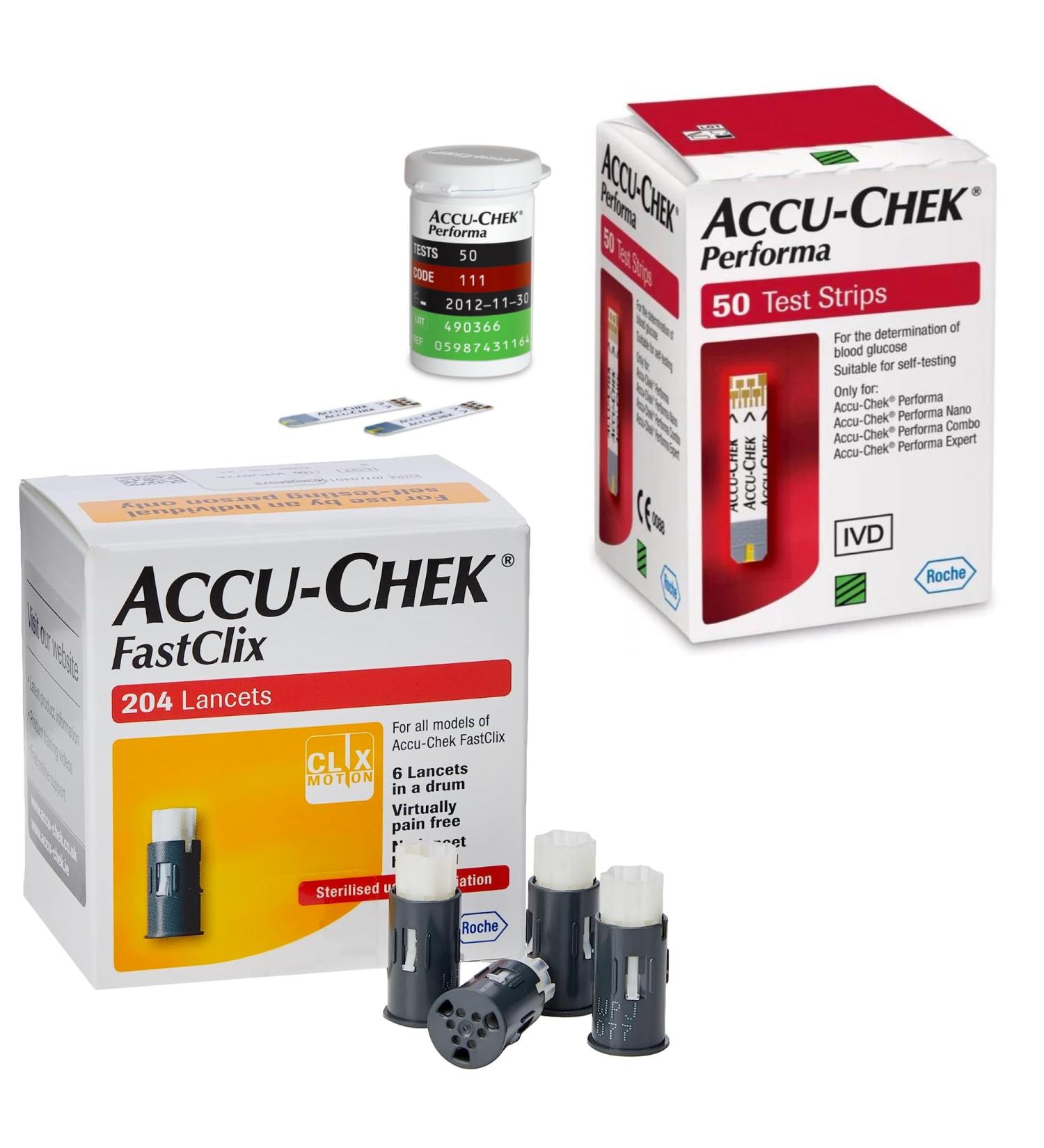 Accu-Chek FastClix Lancets + Accu-Chek Performa Test Strips | Preloaded 204 Lancet Pack + 50 Test Cassette Bundle | Saver Pack - Buy Online on GoSupps.com