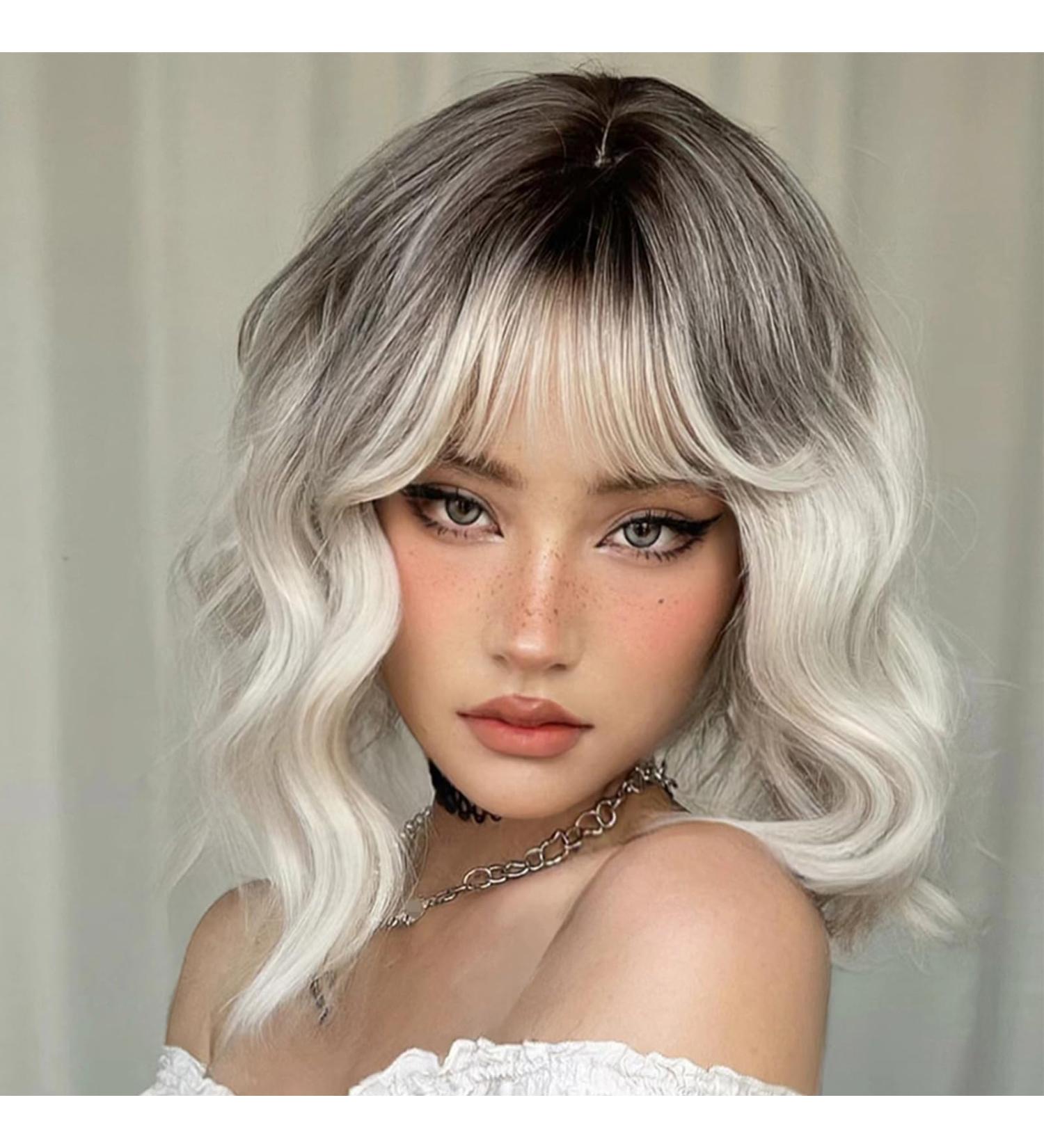 Testar Short Bob Wig with Air Bangs - Gray Synthetic Cosplay Wig for Women | Daily Wear Colorful Styles - Buy Online on GoSupps.com