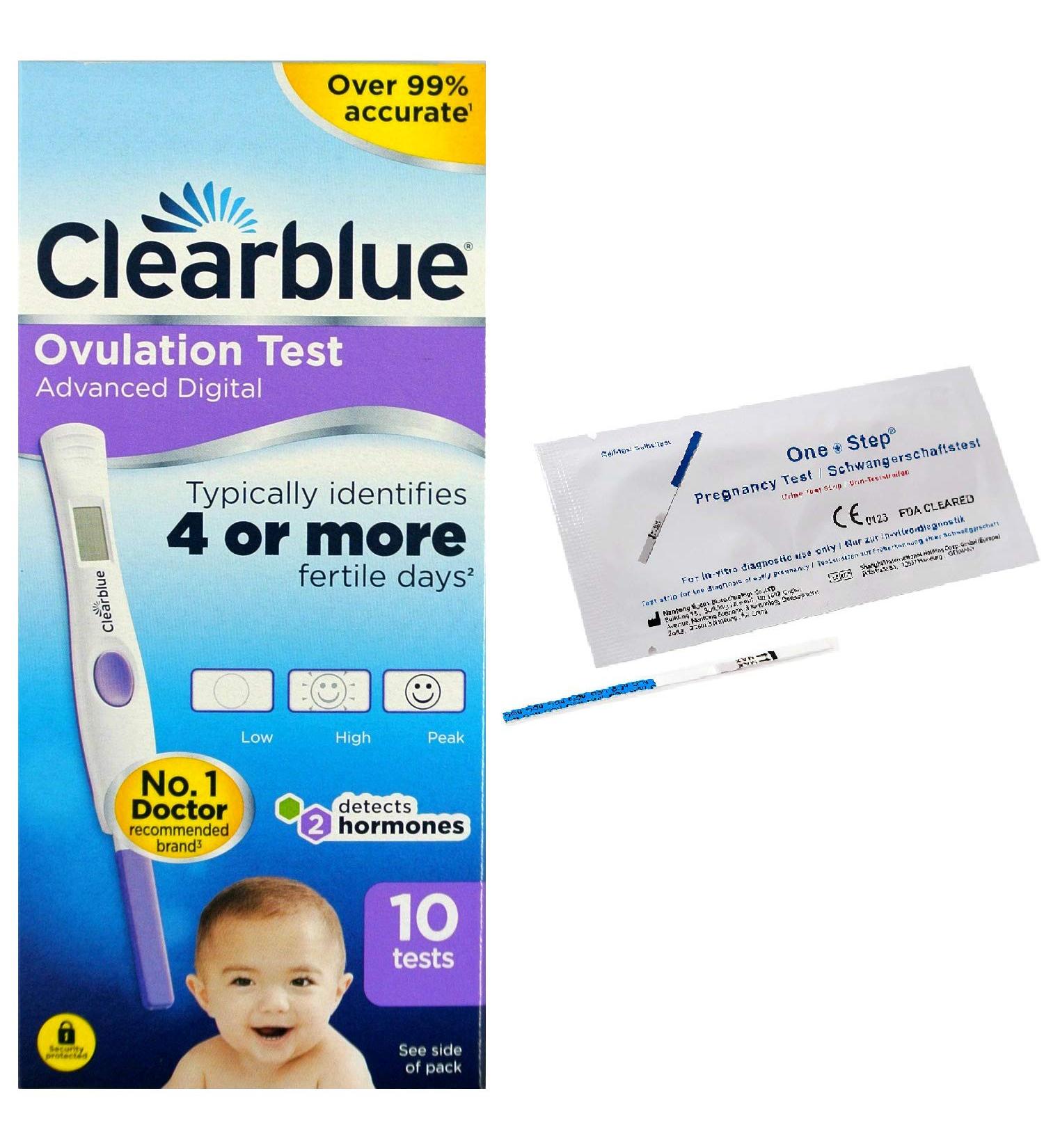Clearblue Advanced Digital Dual Hormone Indicator Tests + One Step 10mIU Pregnancy Test Strips - Pack of 10 & 2 - Buy Online on GoSupps.com
