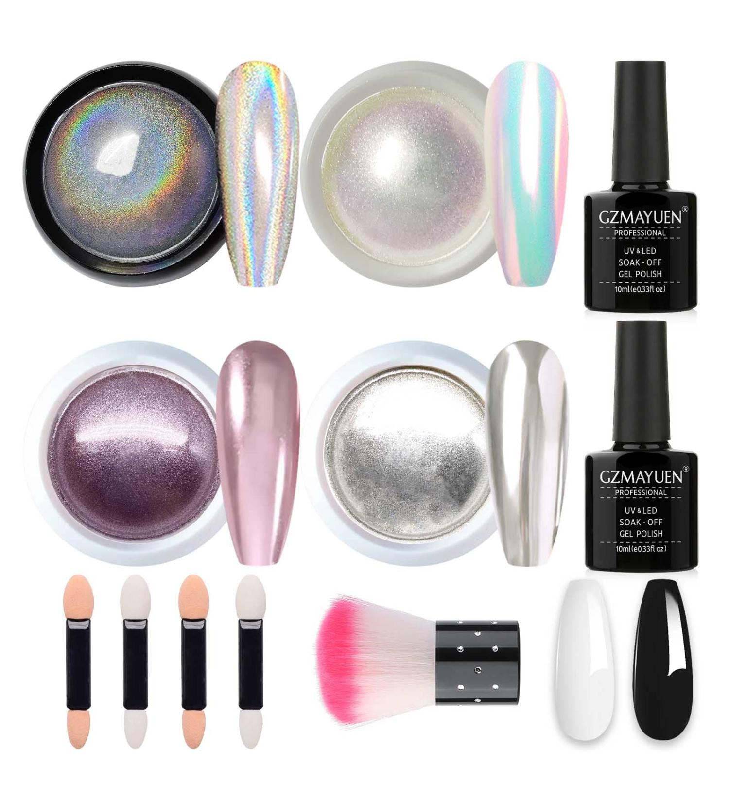 Chrome Nail Powder Kit: Holographic Unicorn Aurora Mermaid Sliver & Rose Gold Metallic Mirror Effect - Manicure Art Set - Buy Online on GoSupps.com
