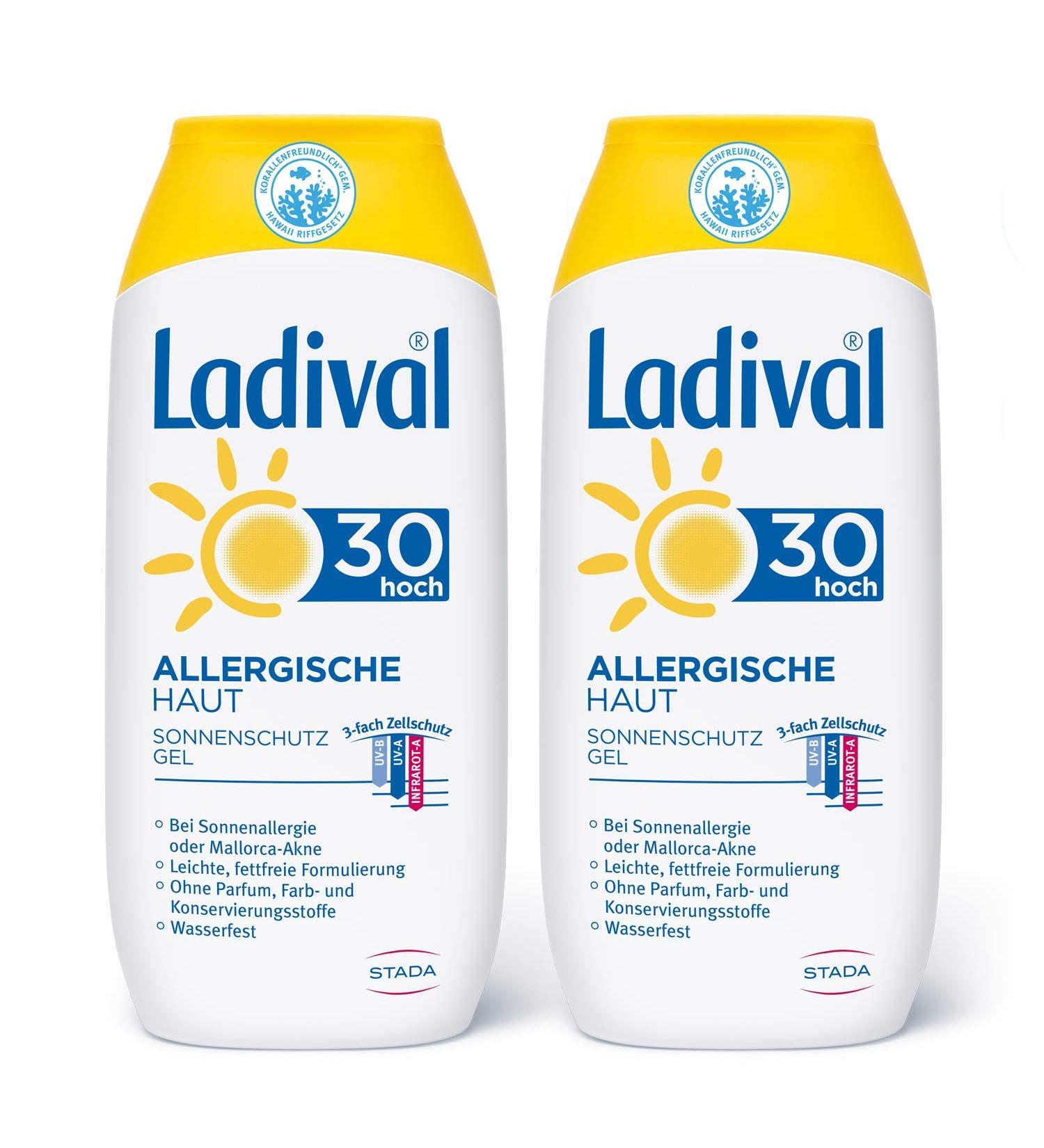 Ladival allergic skin 2 x sun protection gel LSF 30 perfume -free sun gel for allergy sufferers without color and preservatives waterproof 2 x 200 ml none 400 milliliters