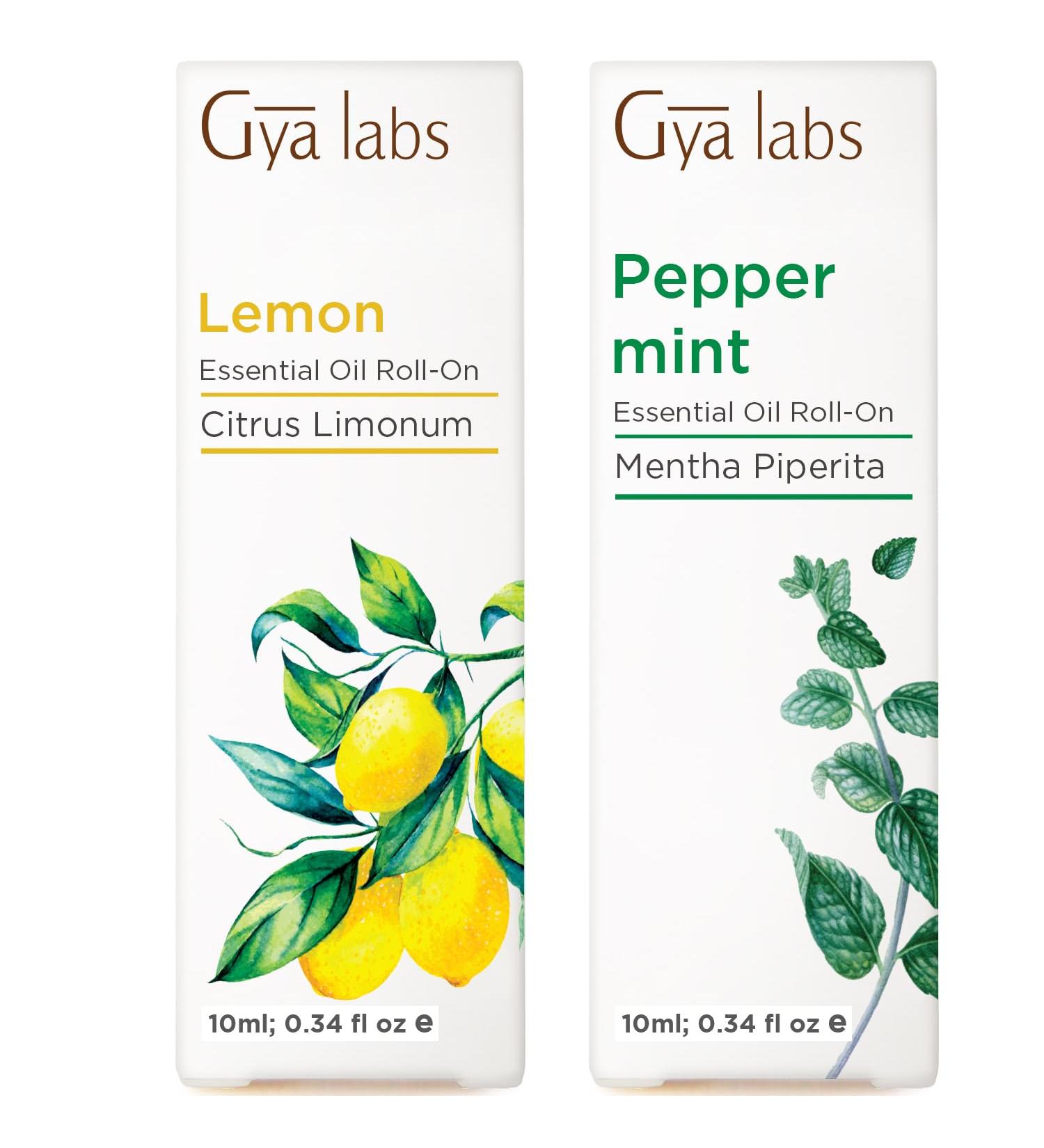 Lemon & Peppermint Roll On Set - Essential Oils Aromatherapy Roll On with Essential Oil Set - 2x0.34 fl oz - Gya Labs - Buy Online on GoSupps.com