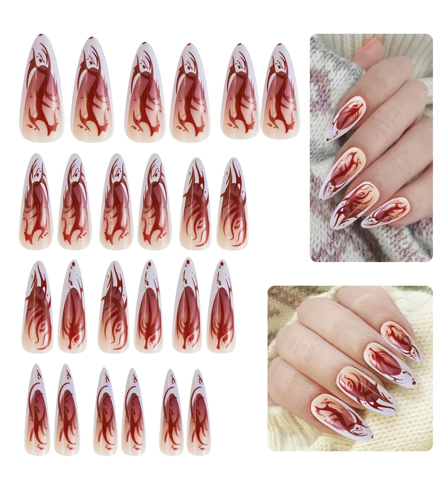 Halloween False Nails Halloween Long Pointed Tip Nail Press on Nails with Glue Stickers Red Flame Blooming Ballerina Acrylic Fake Nails Halloween Cosplay False Nails for Women Girls Y9HBCJJP - Buy Online on GoSupps.com