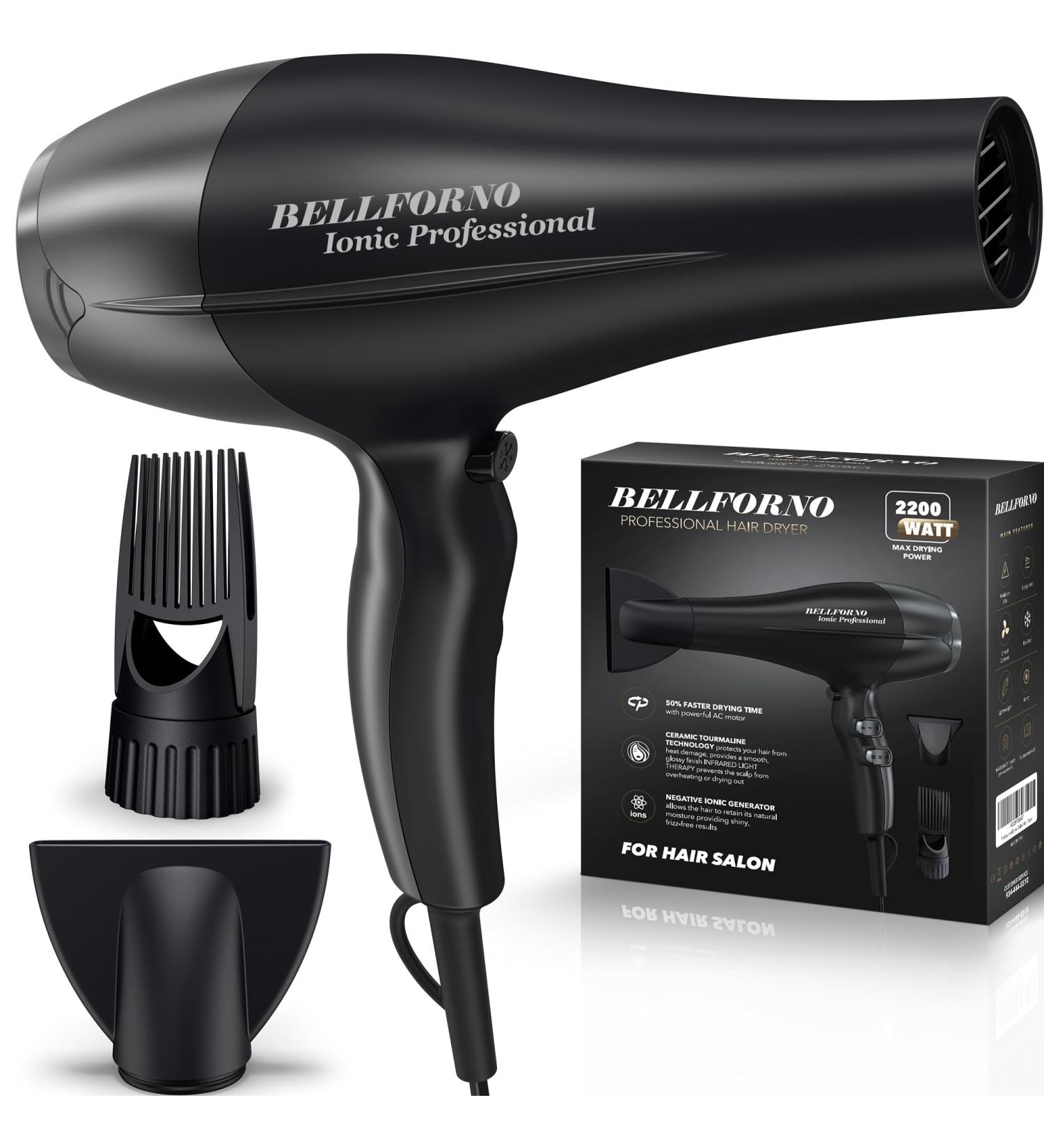 Fast-Dry 2200W Negative Ionic Ceramic Hair Dryer - Lightweight & Quiet Professional Salon Blow Dryer with Tourmaline Technology - Gray/Black - Buy Online on GoSupps.com